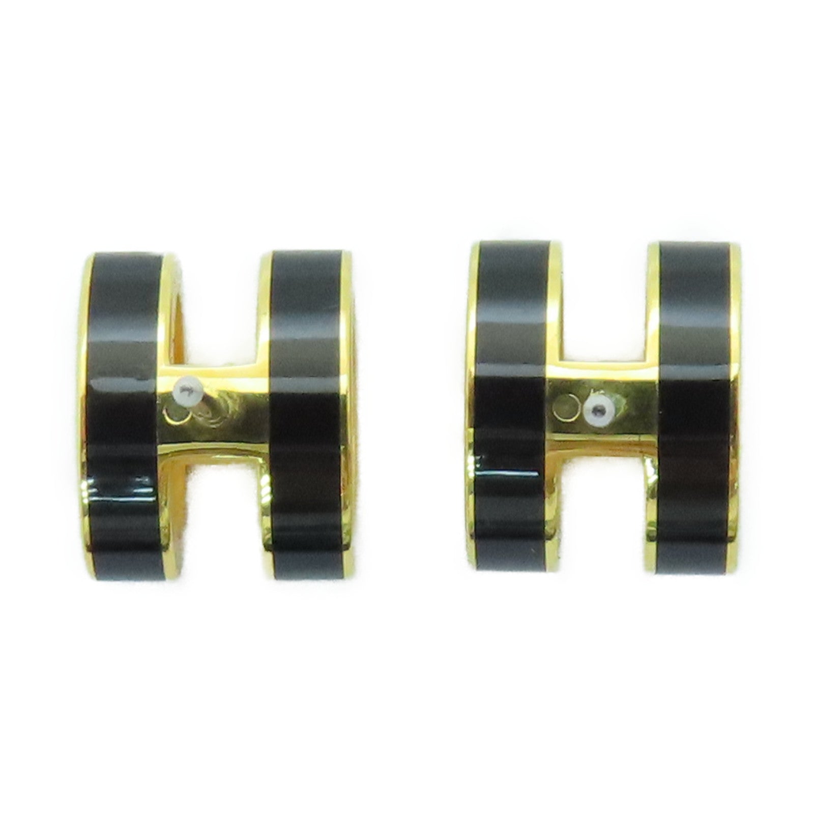 HERMES 金屬Pop H Earrings耳環黑色/金色
