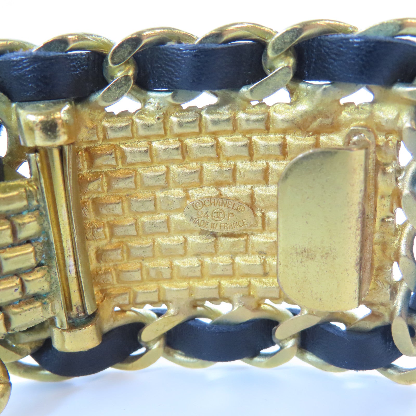 CHANEL 金屬/皮革Chain Belt皮帶金色/黑色