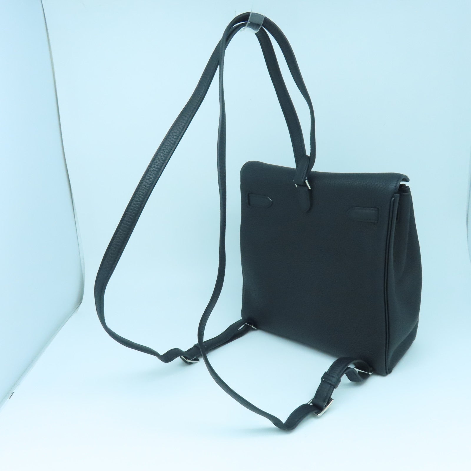 HERMES Togo皮革Kelly Ado銀扣背包黑色