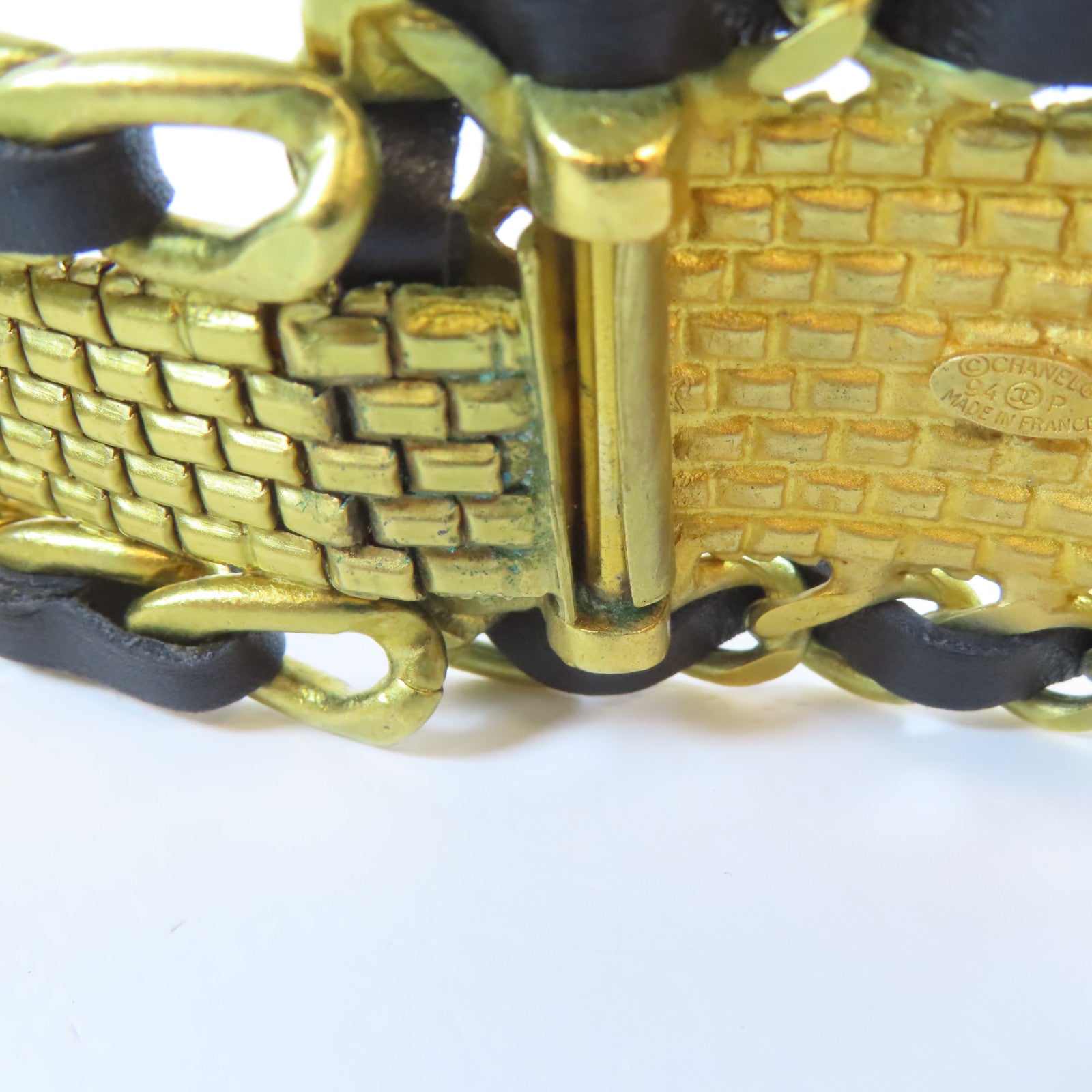 CHANEL 金屬/皮革Chain Belt皮帶金色/黑色