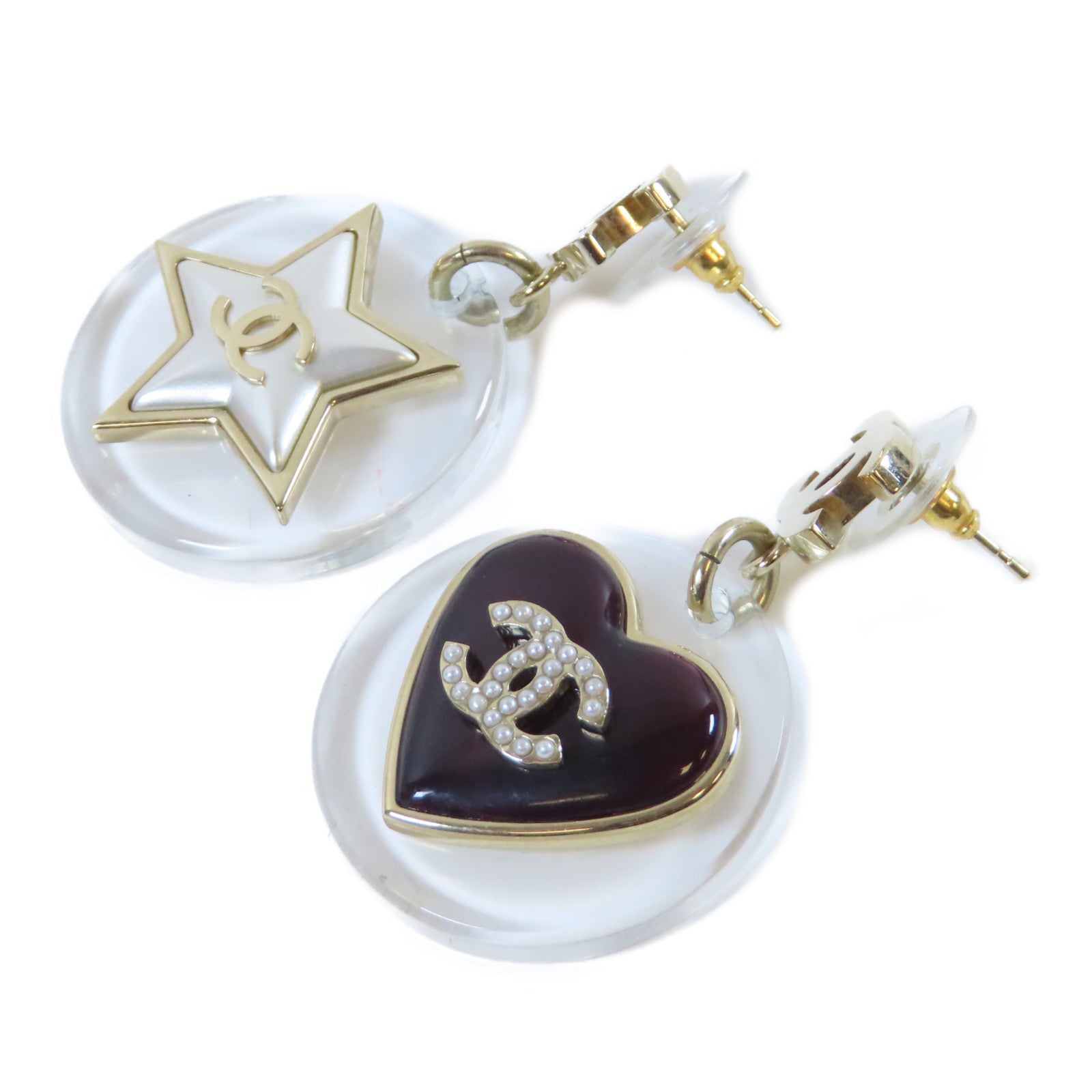 CHANEL PVC Earrings金扣耳環白色/啡色/透明