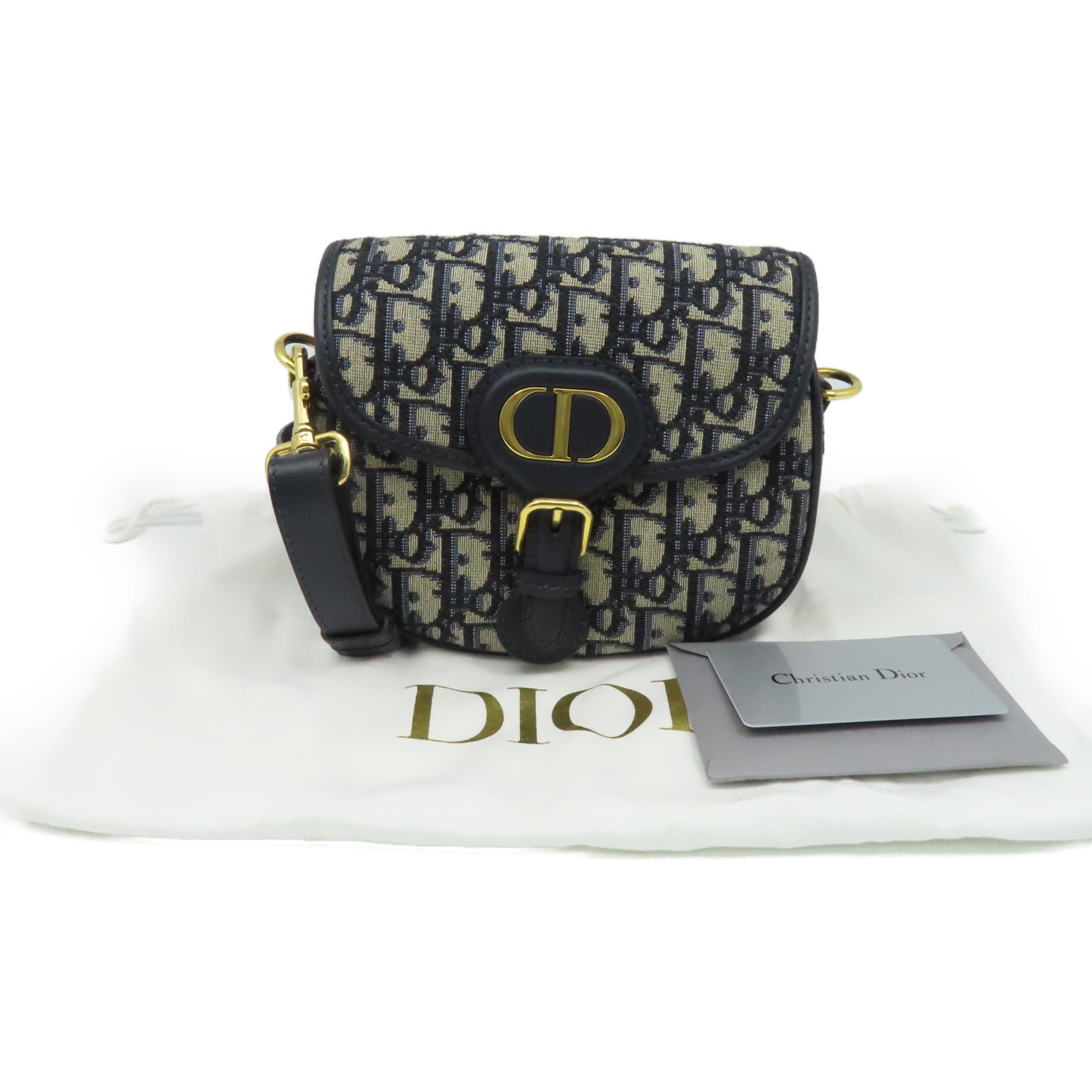 Dior 帆布Bobby Small Chain Shoulder Bag金扣鏈帶肩背袋寶藍色
