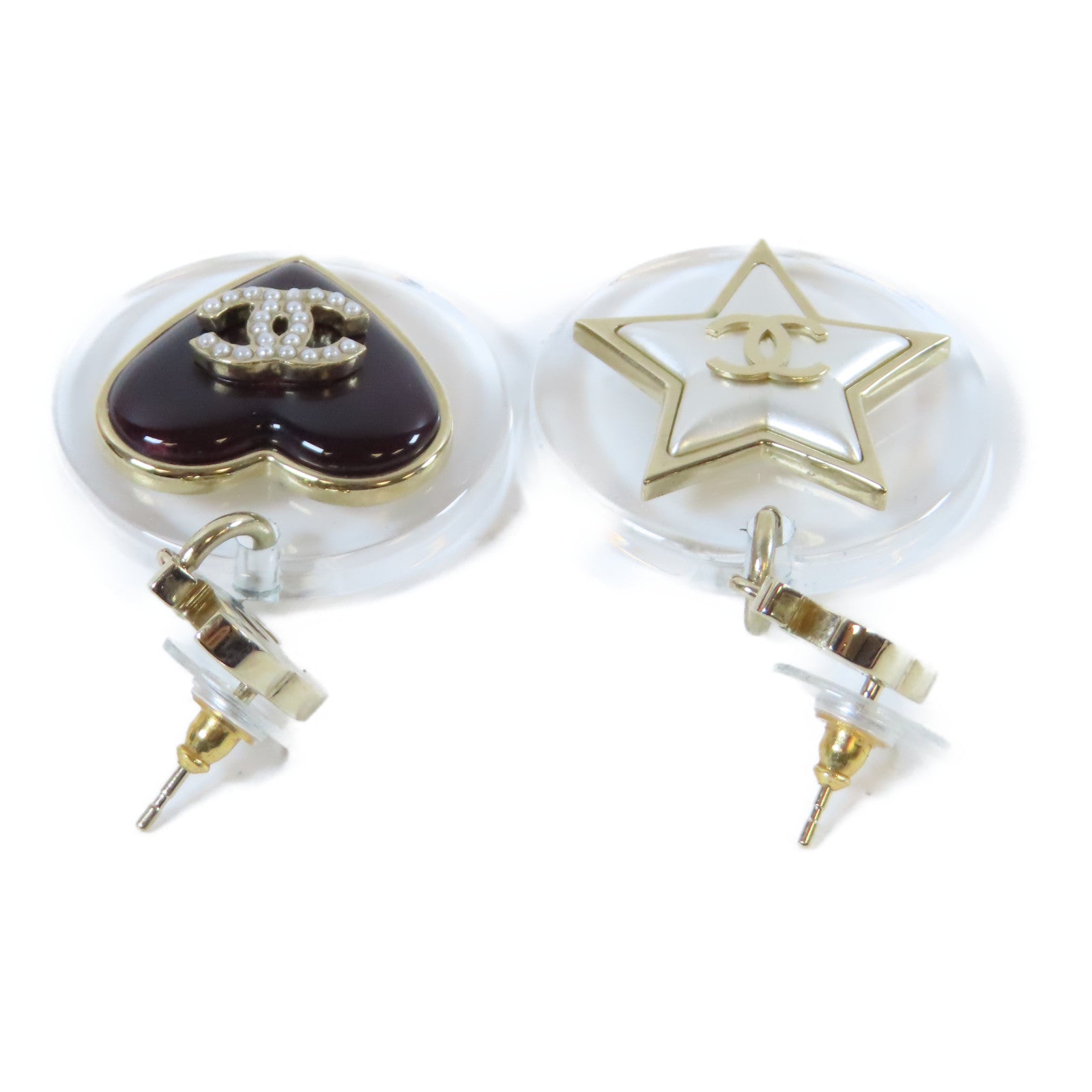 CHANEL PVC Earrings金扣耳環白色/啡色/透明
