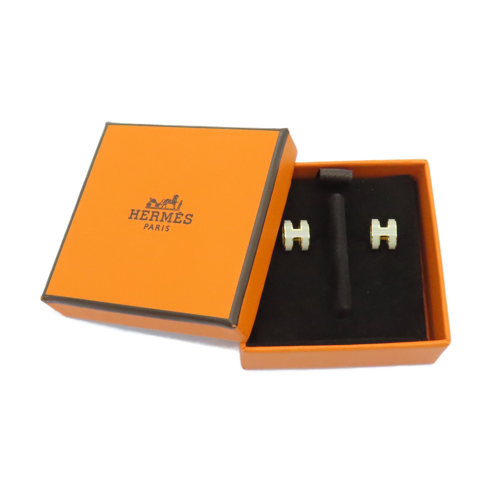 HERMES 金屬Mini Pop H Earrings耳環奶茶色/金色
