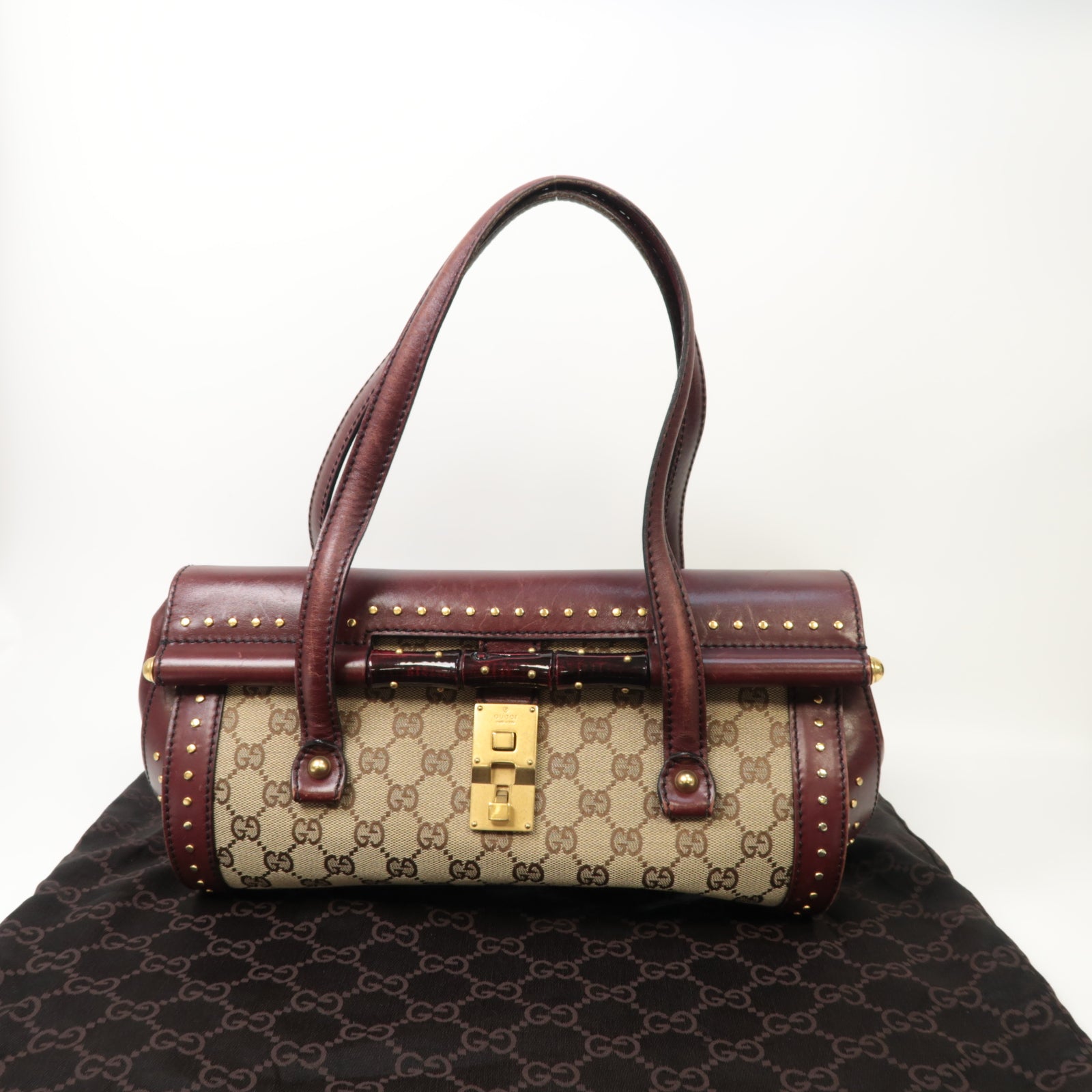 GUCCI 帆布Shoulder Bag金扣肩背袋棕色