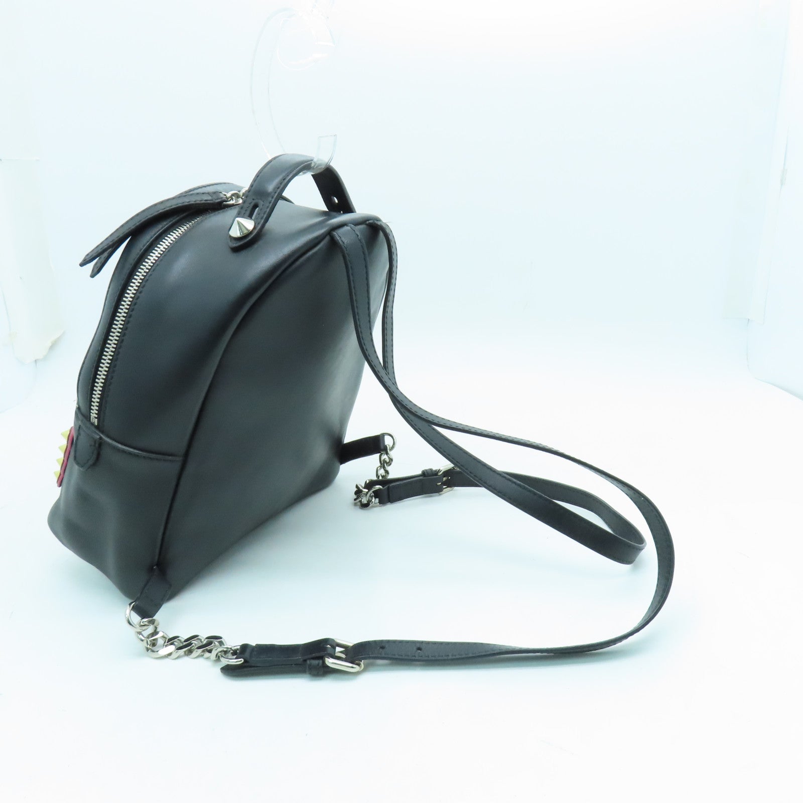 FENDI Cowhide Leather Backpack Silver Buckle Backpack Black