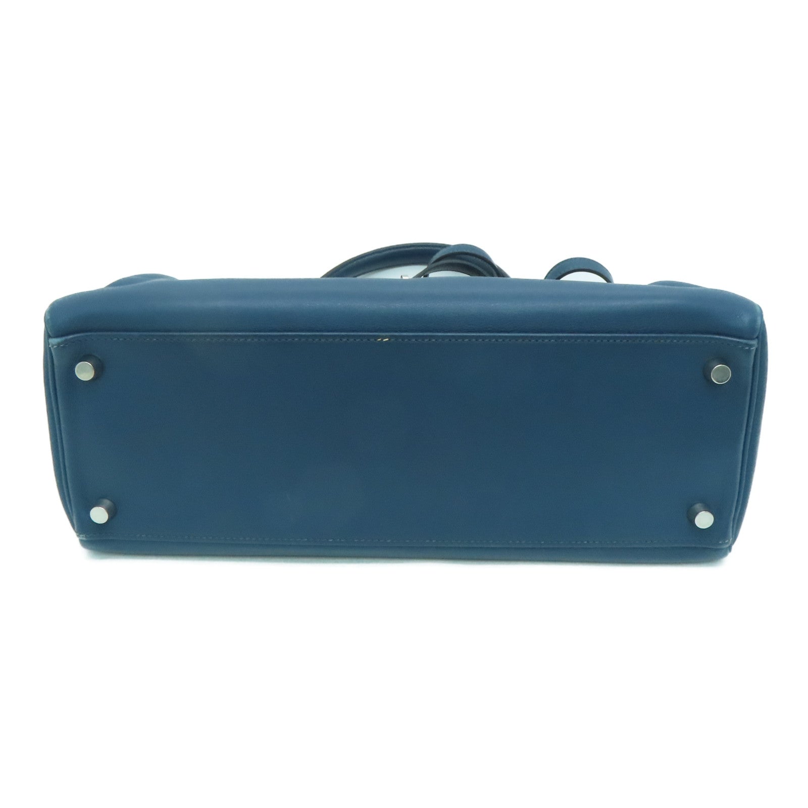 HERMES Swift leather Kelly 32 silver buckle handle shoulder bag dark blue