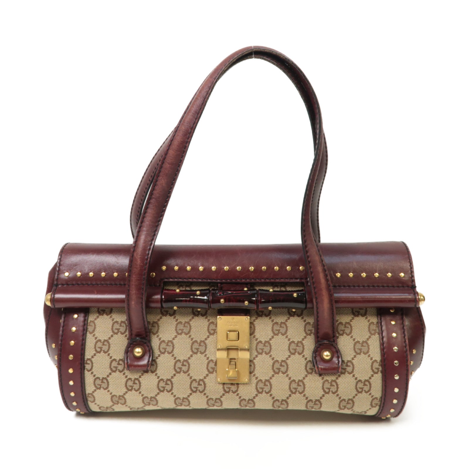 GUCCI 帆布Shoulder Bag金扣肩背袋棕色