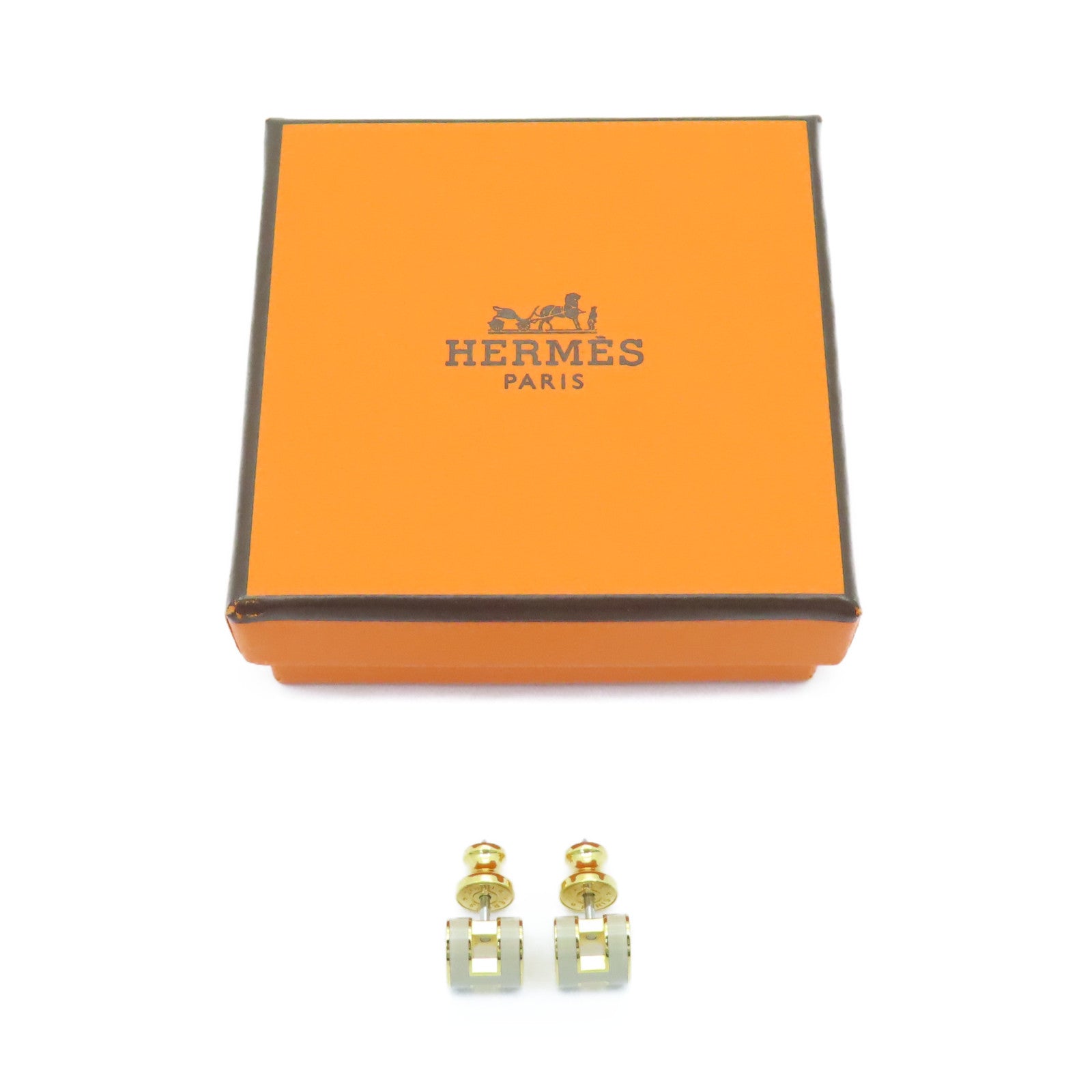HERMES 金屬Mini Pop H Earrings耳環奶茶色/金色