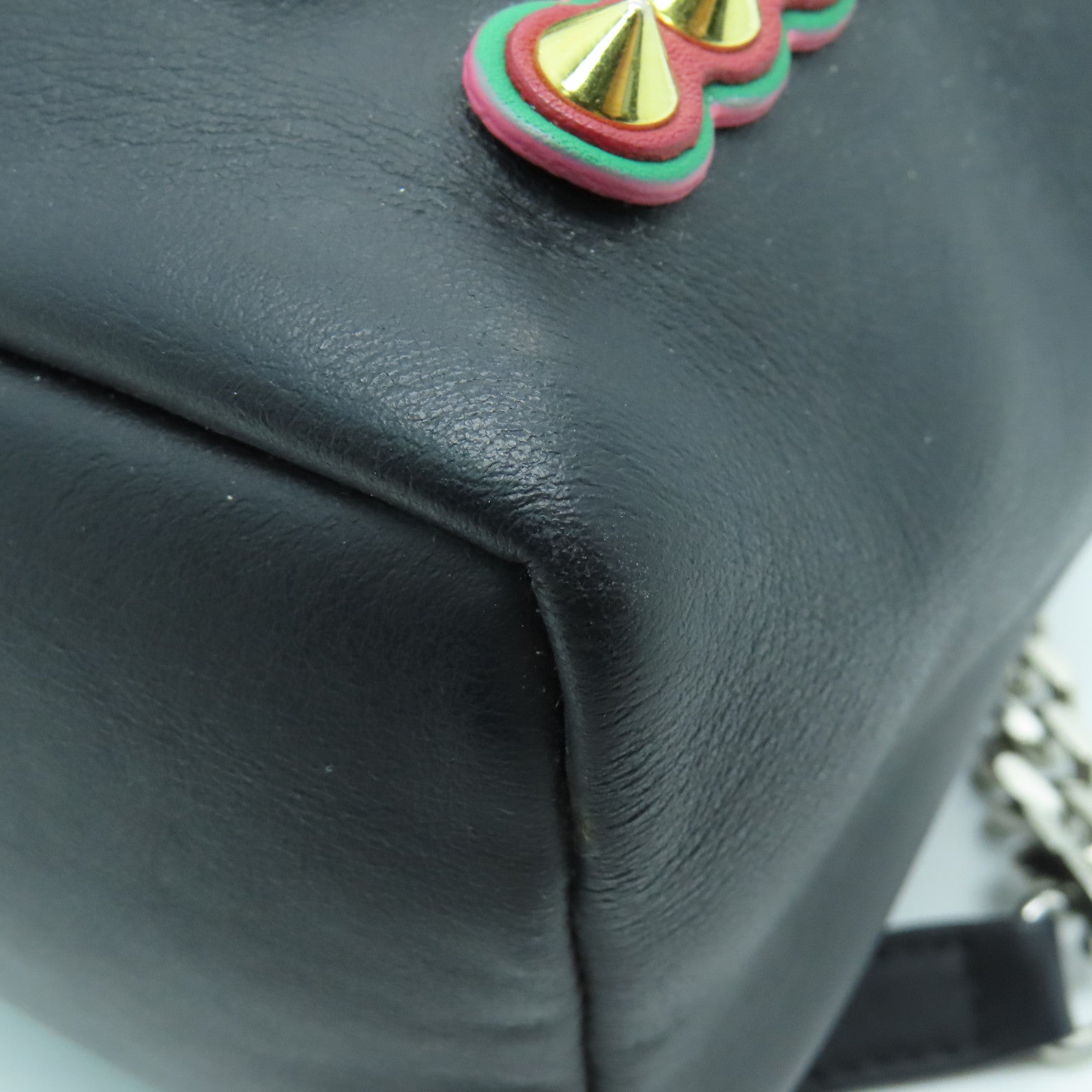 FENDI Cowhide Leather Backpack Silver Buckle Backpack Black