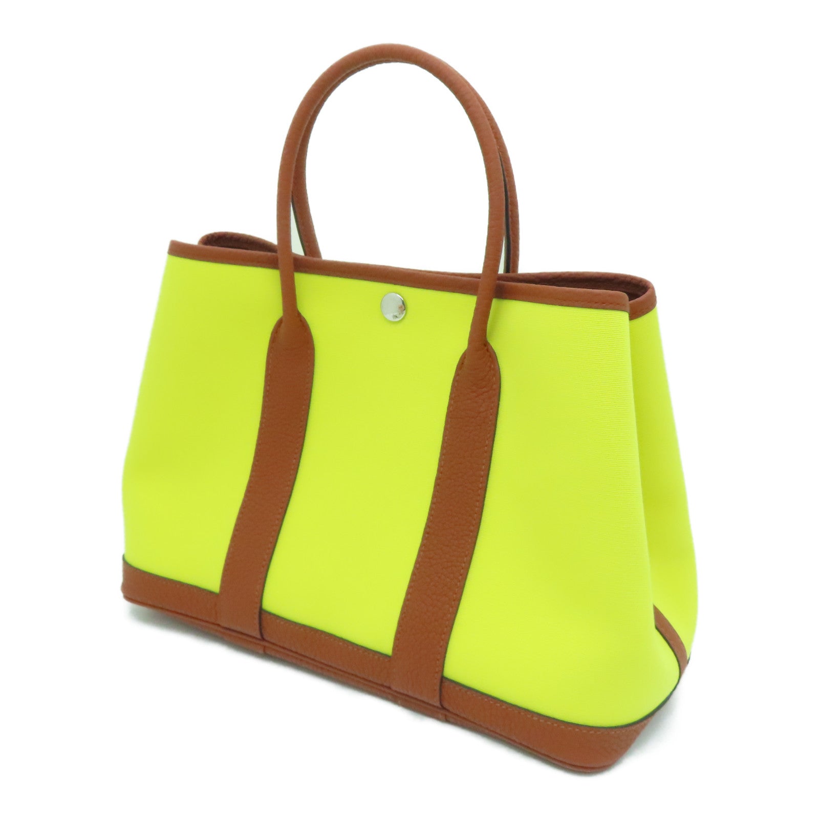 HERMES [Sharp Discount] Canvas Garden Party TPM Silver Buckle Hand Bag Yellow/Brown