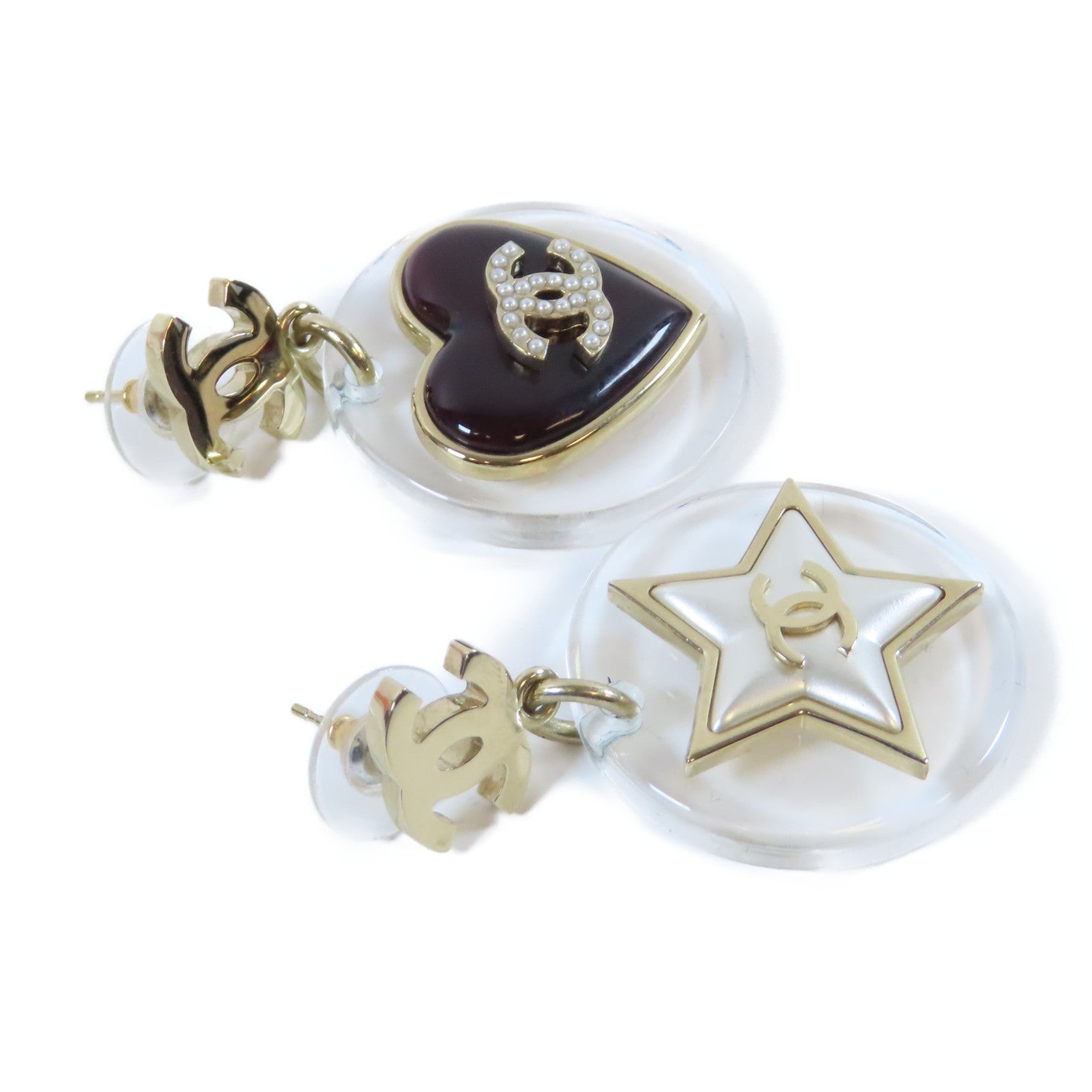 CHANEL PVC Earrings金扣耳環白色/啡色/透明