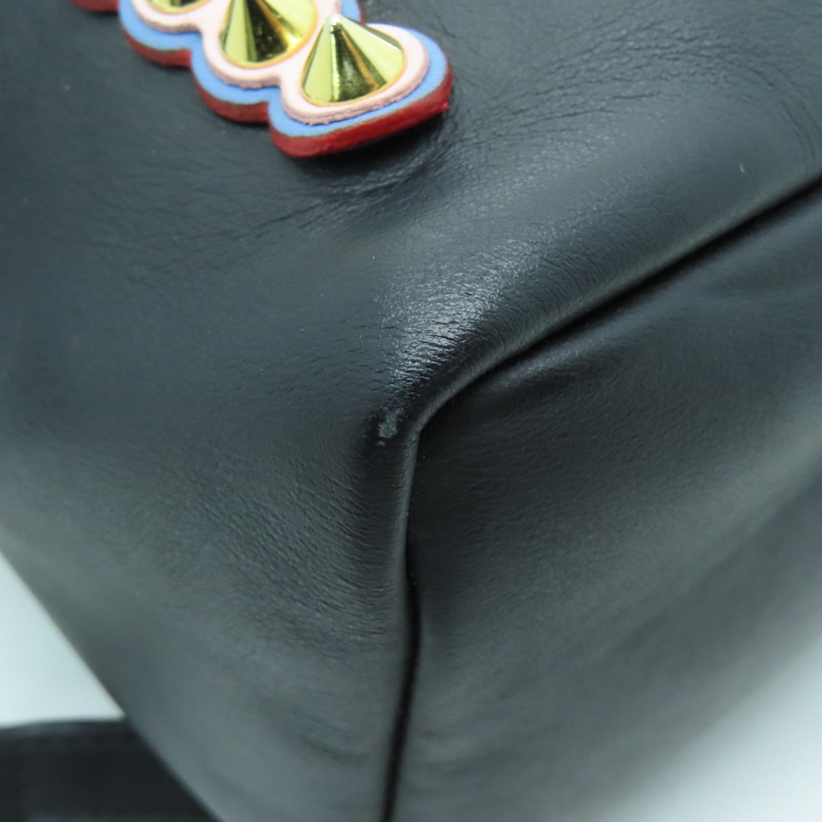 FENDI Cowhide Leather Backpack Silver Buckle Backpack Black