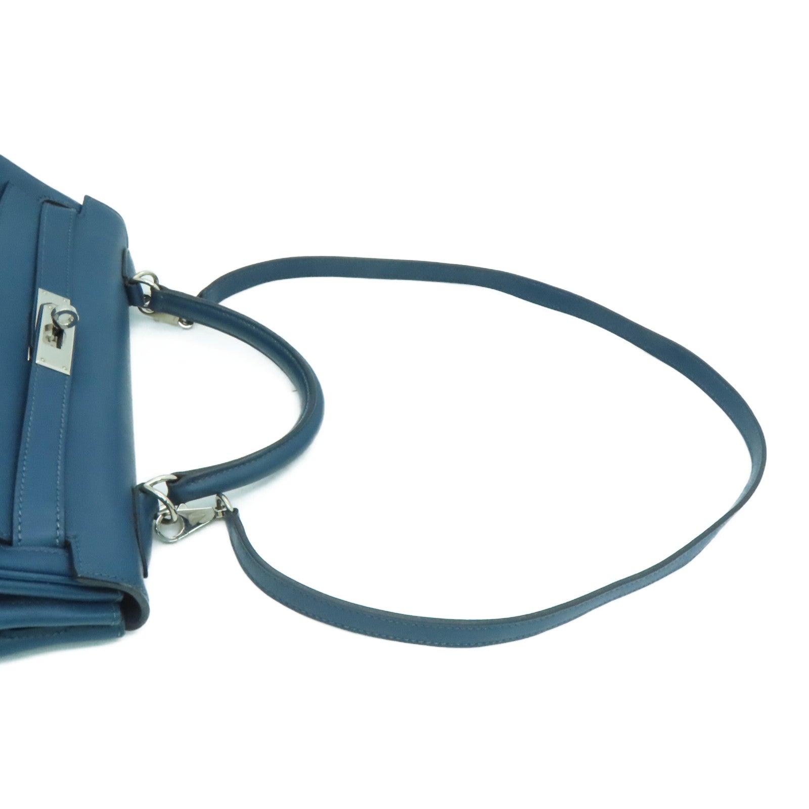 HERMES Swift leather Kelly 32 silver buckle handle shoulder bag dark blue