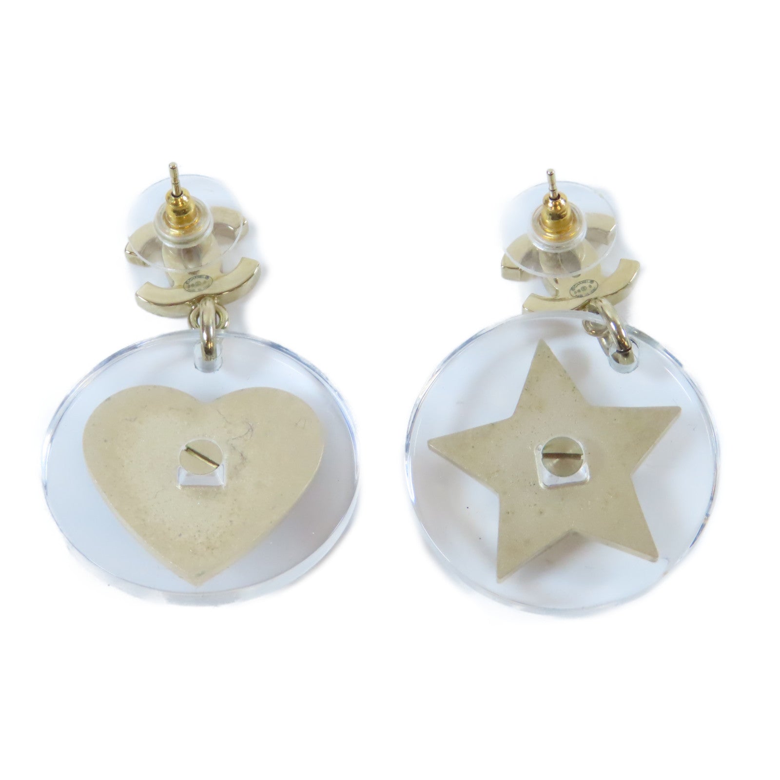 CHANEL PVC Earrings金扣耳環白色/啡色/透明