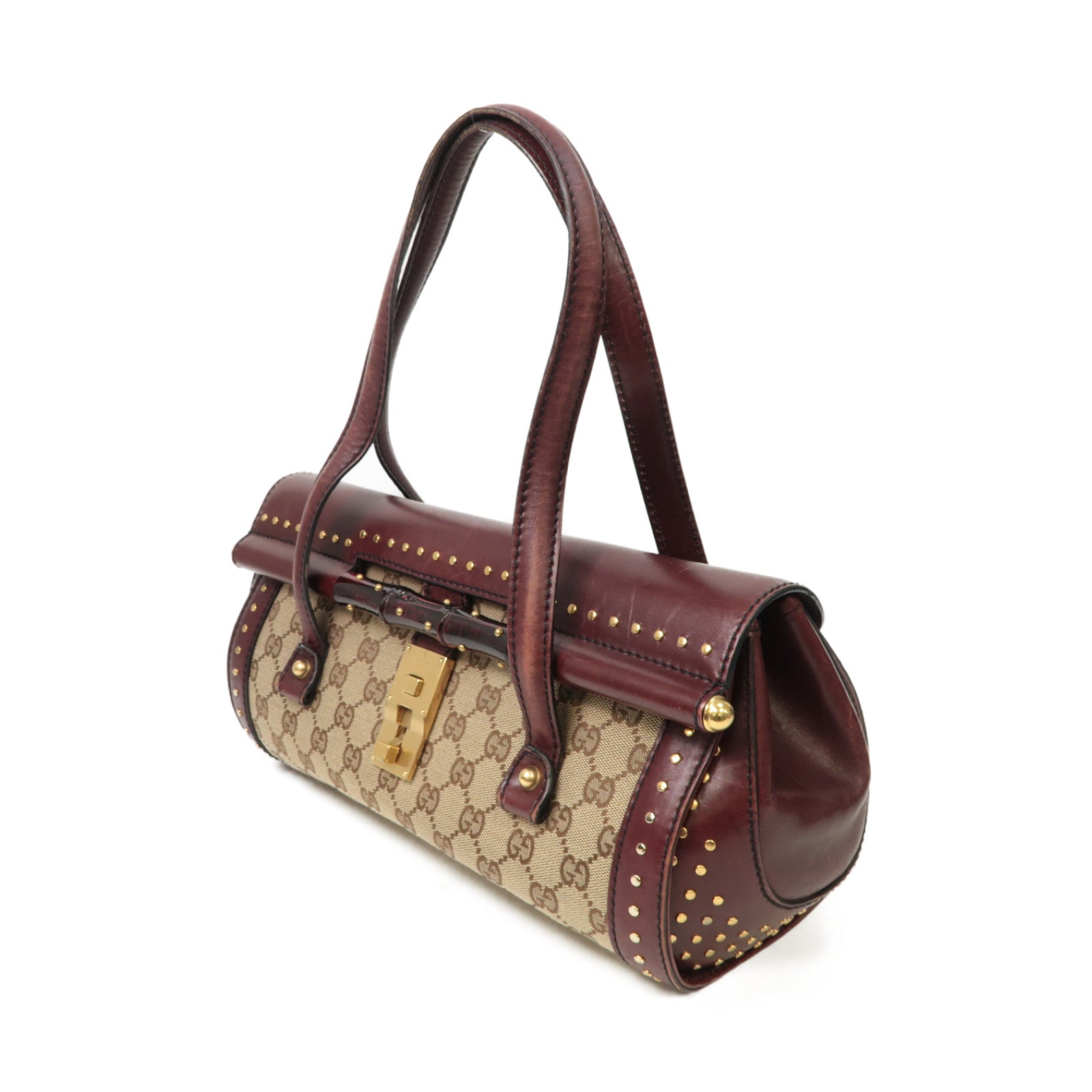 GUCCI 帆布Shoulder Bag金扣肩背袋棕色