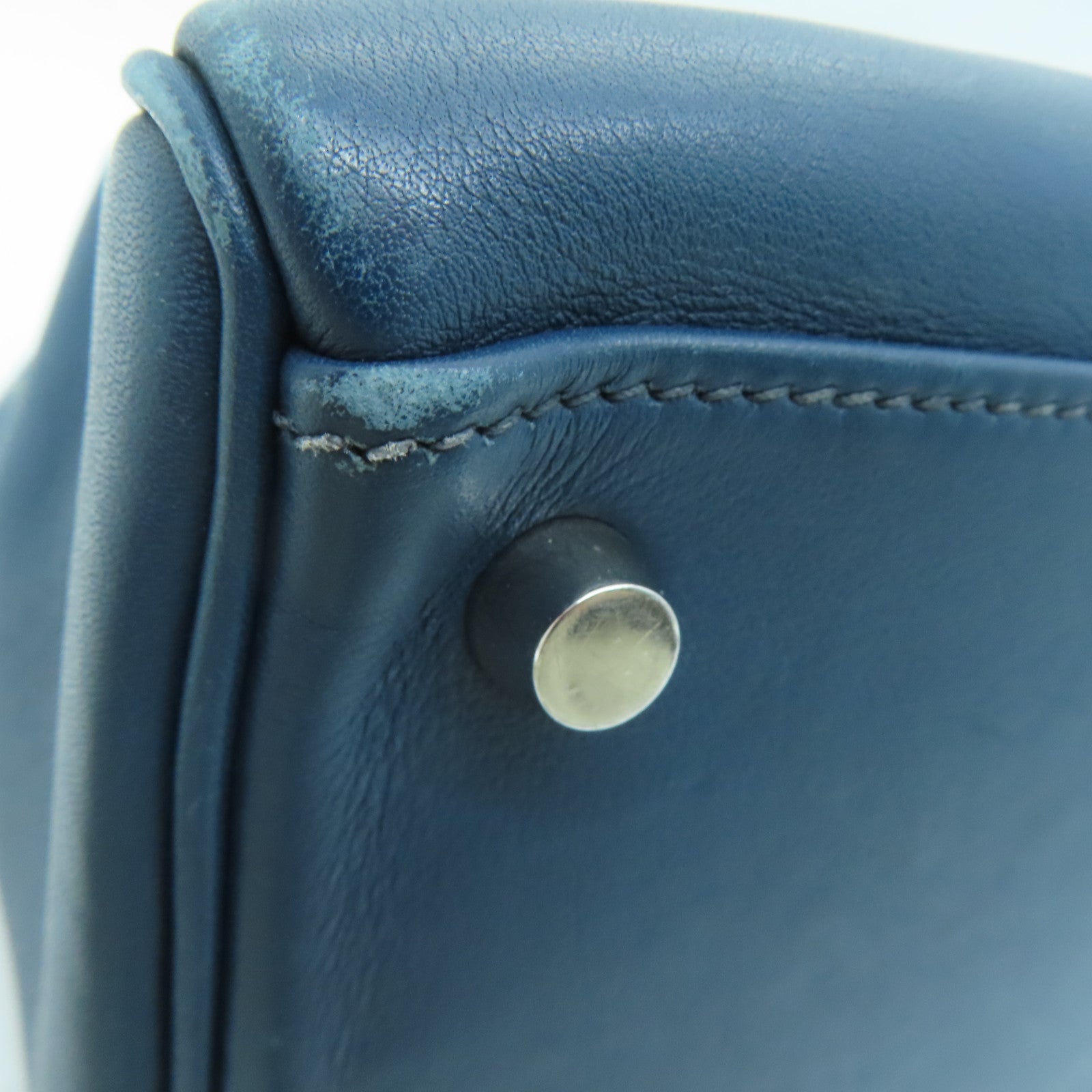 HERMES Swift leather Kelly 32 silver buckle handle shoulder bag dark blue