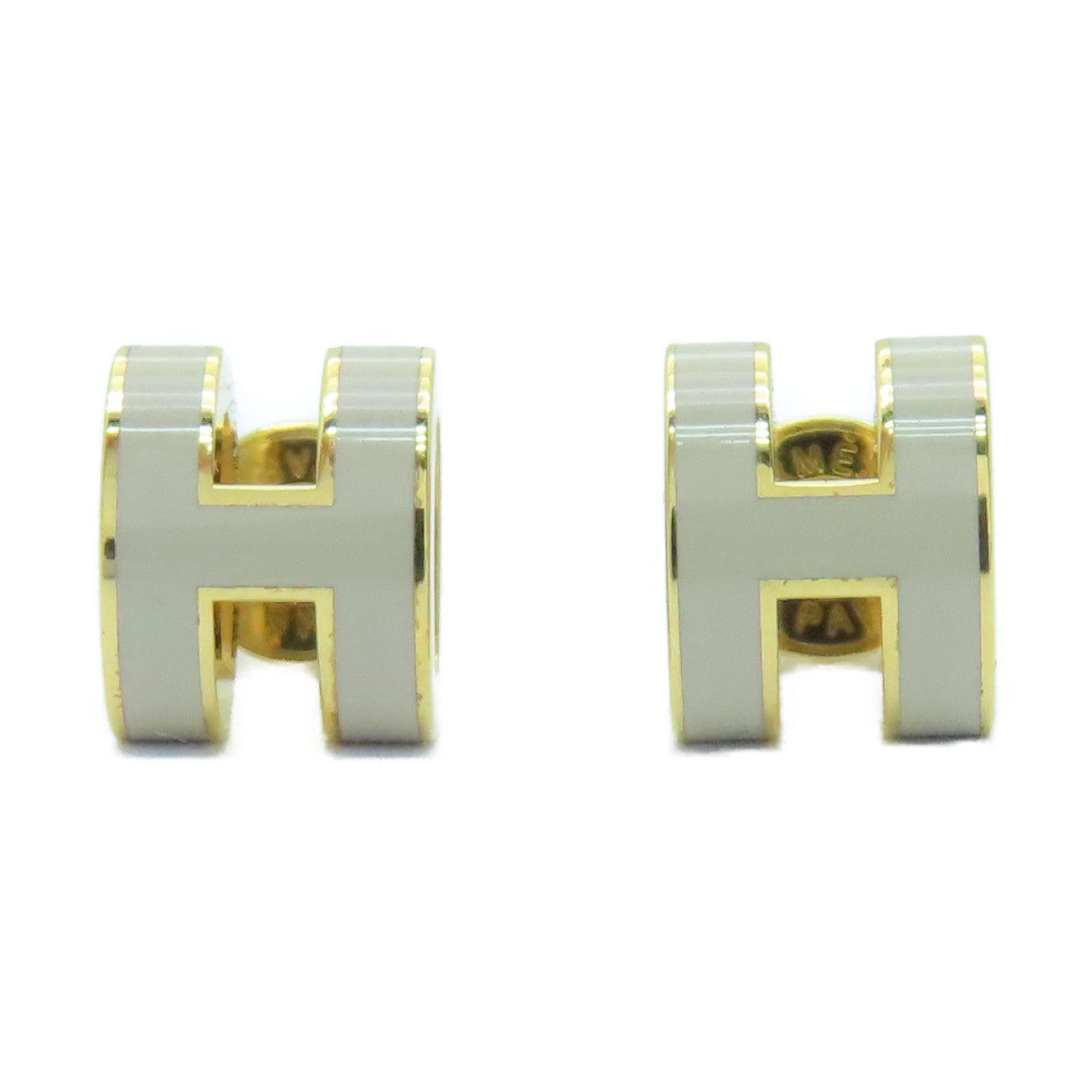 HERMES 金屬Mini Pop H Earrings耳環奶茶色/金色