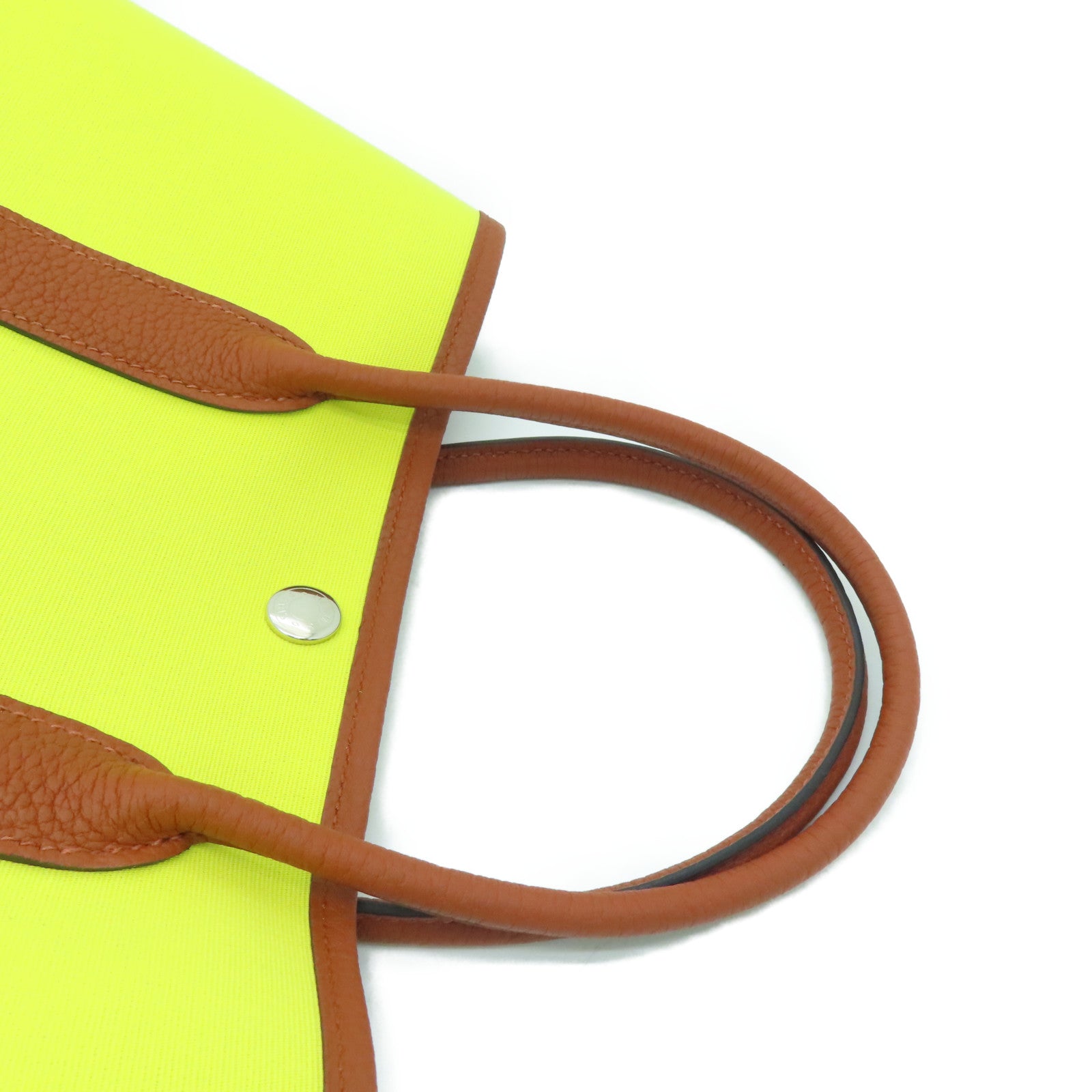 HERMES [Sharp Discount] Canvas Garden Party TPM Silver Buckle Hand Bag Yellow/Brown