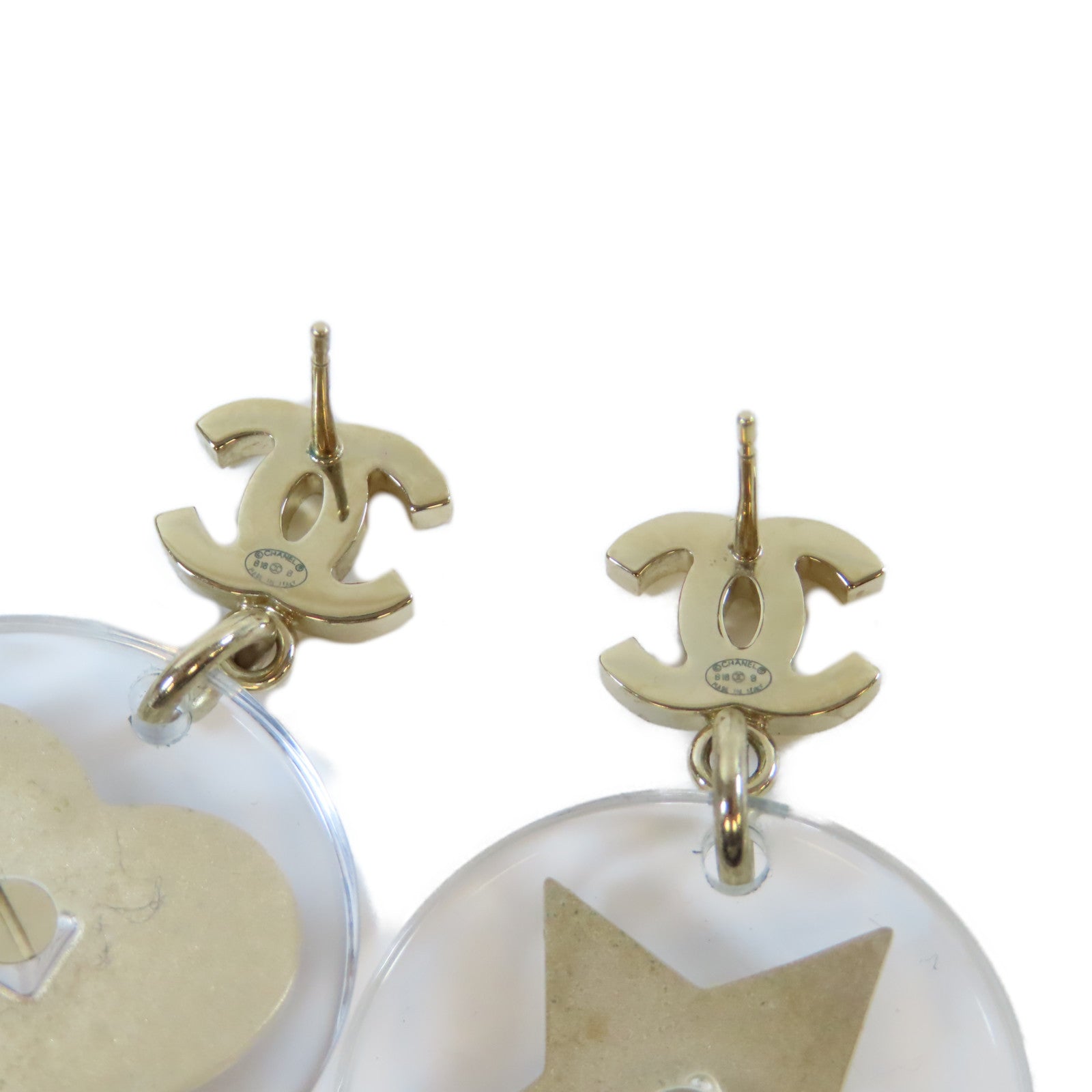 CHANEL PVC Earrings金扣耳環白色/啡色/透明