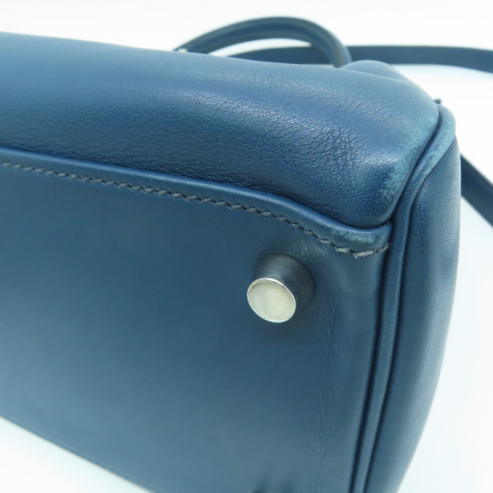 HERMES Swift leather Kelly 32 silver buckle handle shoulder bag dark blue