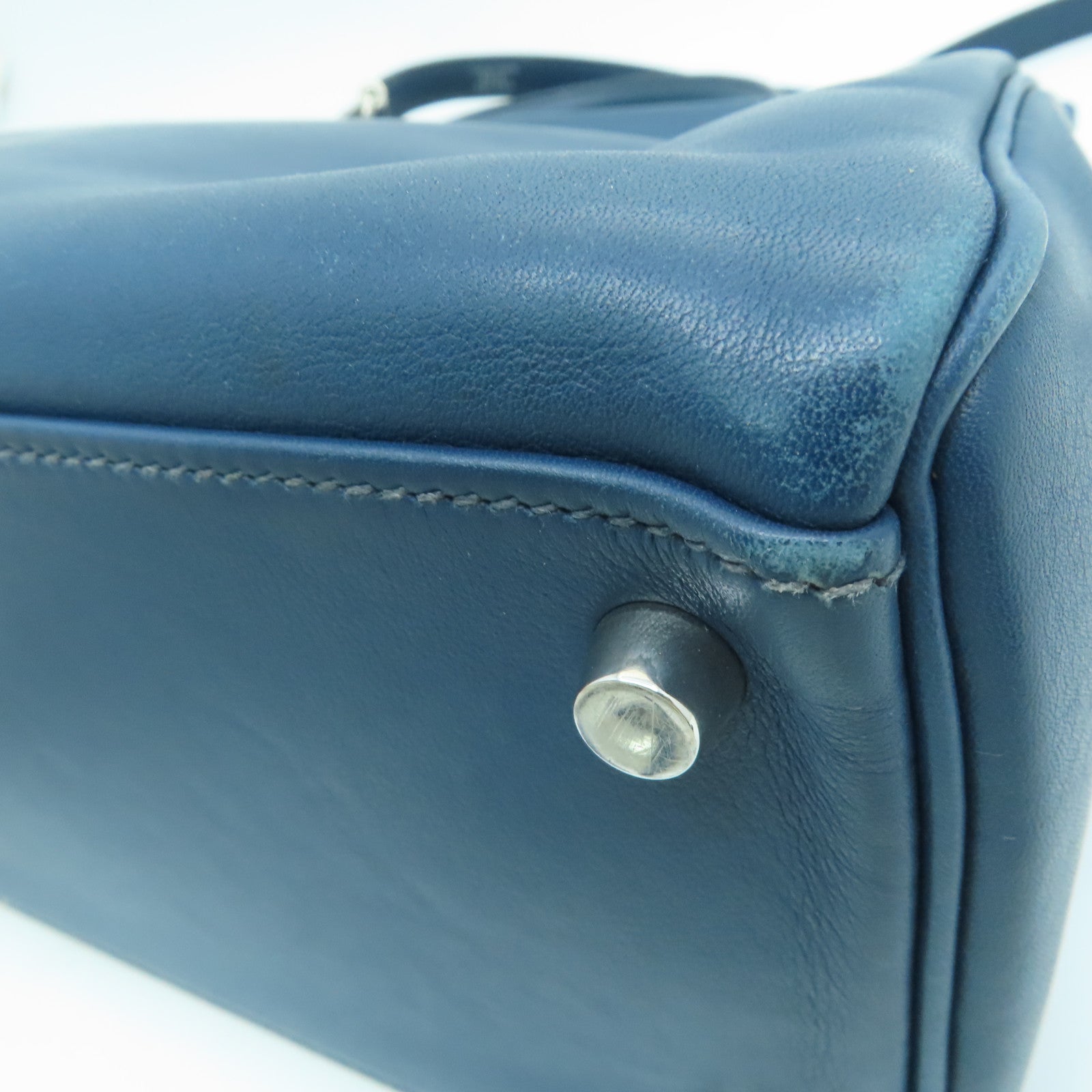 HERMES Swift leather Kelly 32 silver buckle handle shoulder bag dark blue