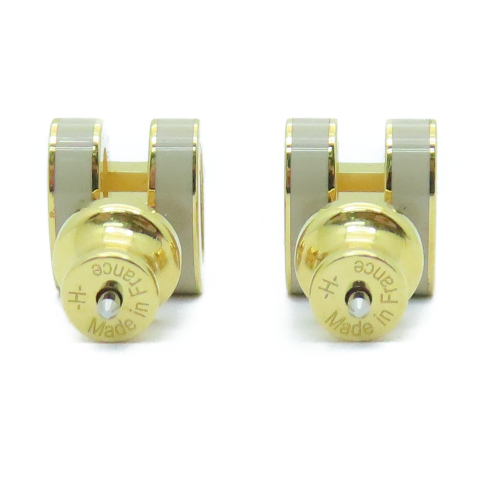 HERMES 金屬Mini Pop H Earrings耳環奶茶色/金色