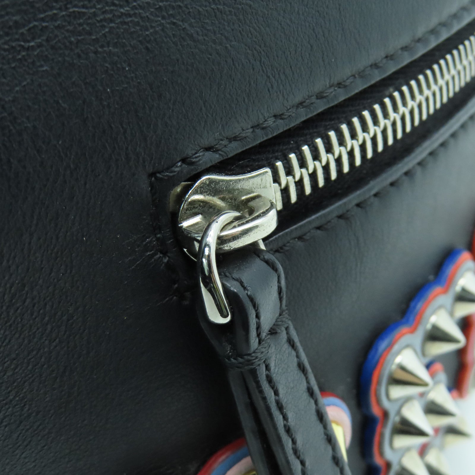 FENDI Cowhide Leather Backpack Silver Buckle Backpack Black