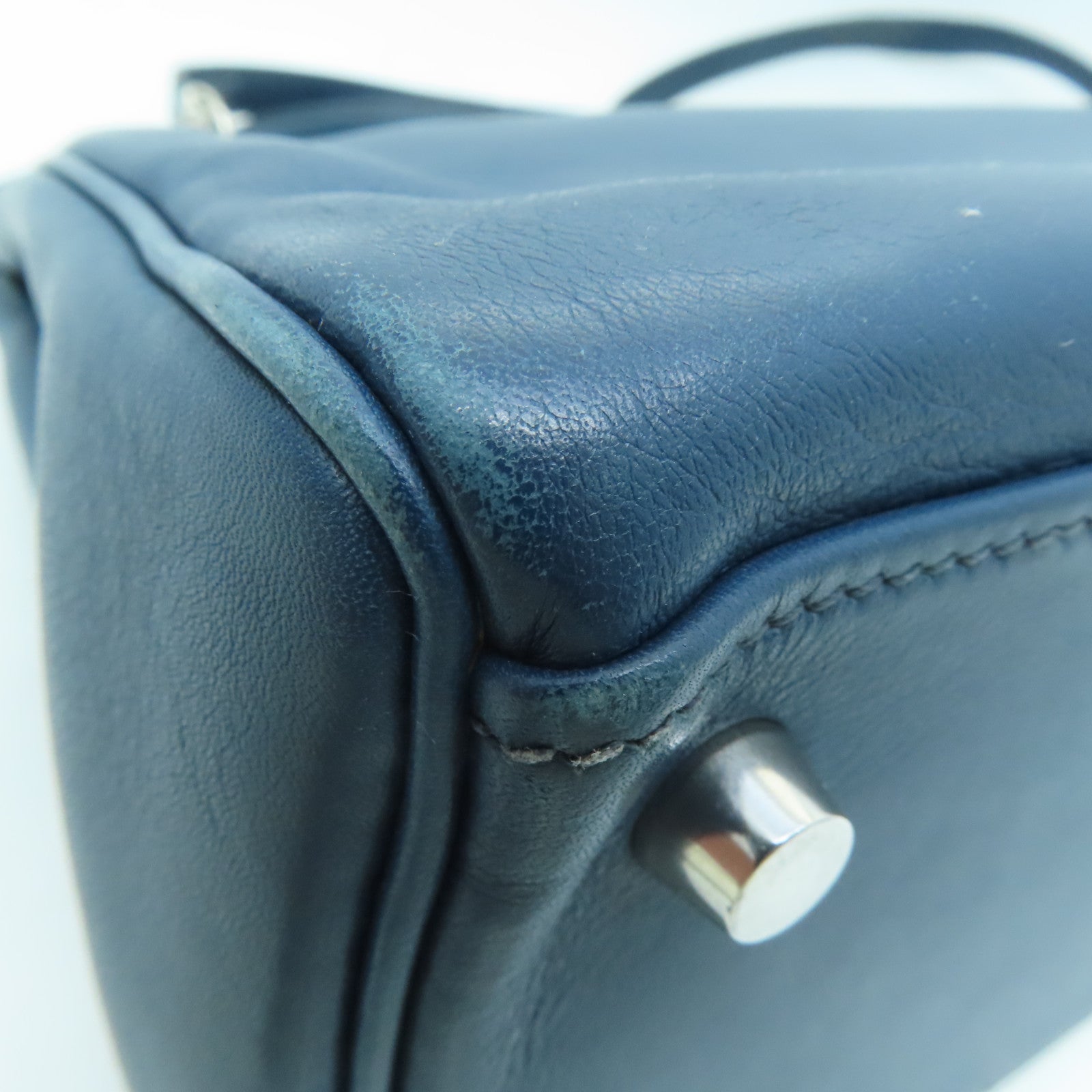 HERMES Swift leather Kelly 32 silver buckle handle shoulder bag dark blue