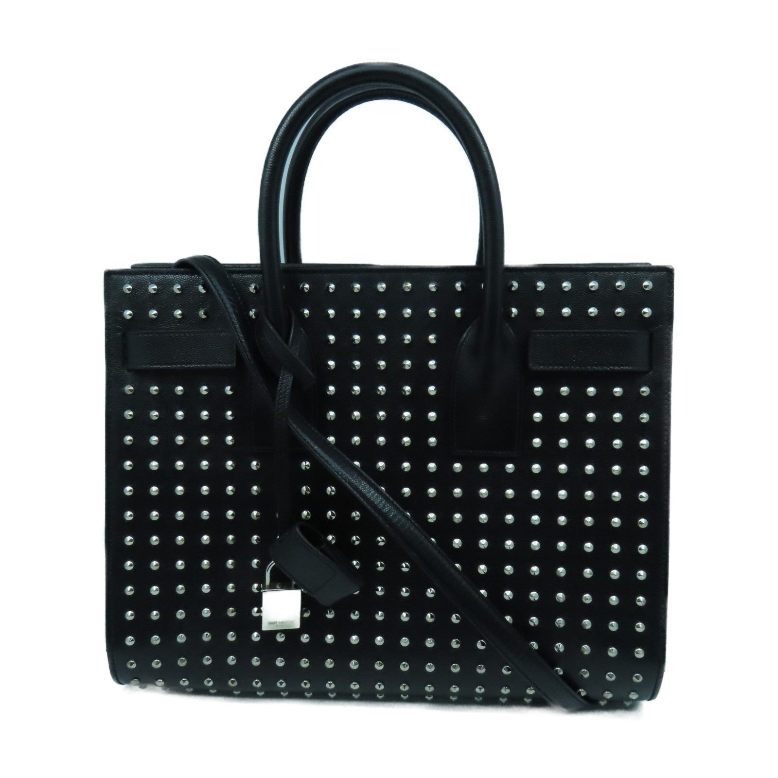 SAINT LAURENT 牛皮皮革Studs Sac de Jour Bag銀扣手挽肩背兩用袋黑色