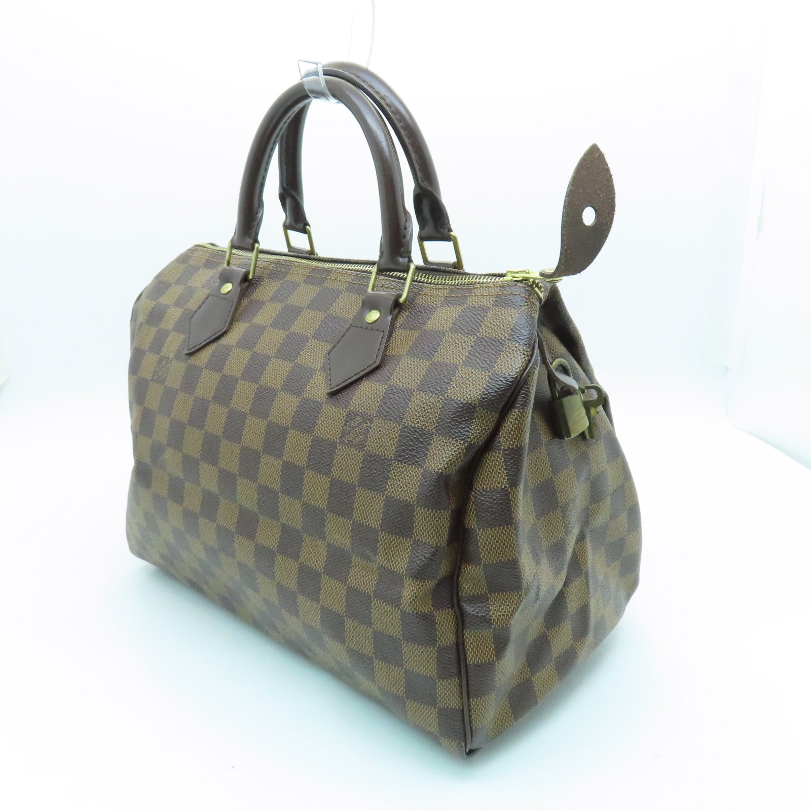 LOUIS VUITTON Damier Speedy 30 Gold Buckle Bag Brown
