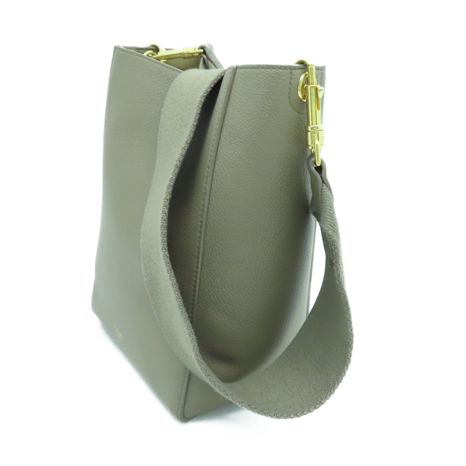 CELINE Cowhide Leather Small Sangle Bucket Gold Buckle Shoulder Bag Beige