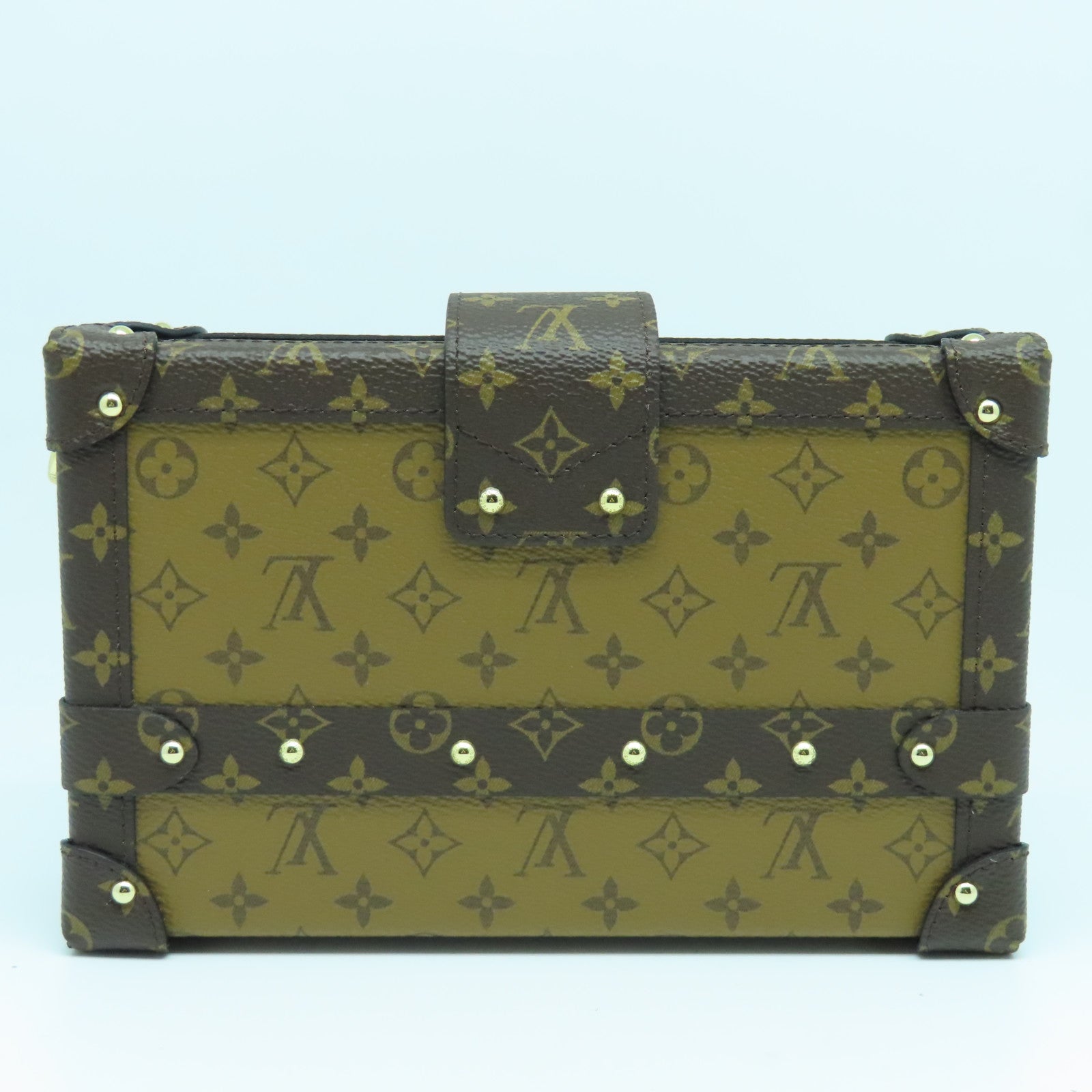 LOUIS VUITTON Monogram Reverse Petite Malle Gold Buckle Shoulder Bag Brown