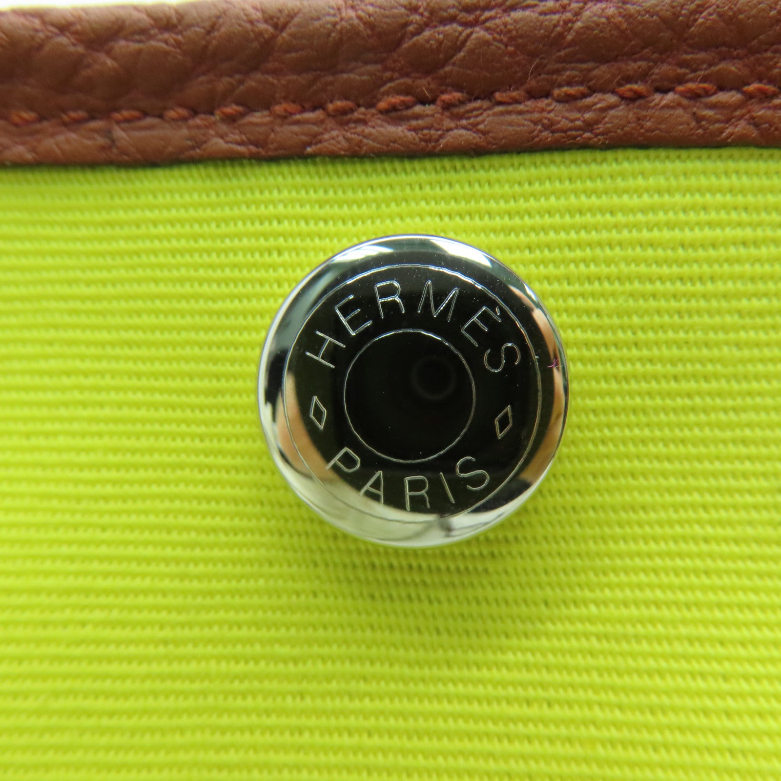 HERMES [Sharp Discount] Canvas Garden Party TPM Silver Buckle Hand Bag Yellow/Brown