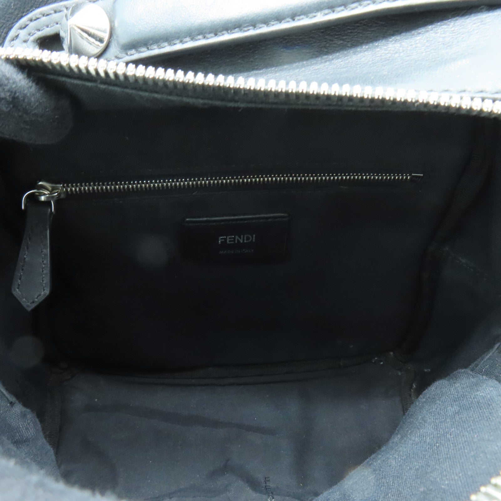 FENDI Cowhide Leather Backpack Silver Buckle Backpack Black