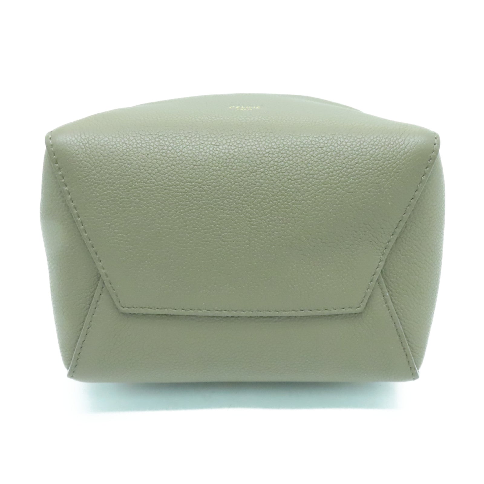 CELINE Cowhide Leather Small Sangle Bucket Gold Buckle Shoulder Bag Beige