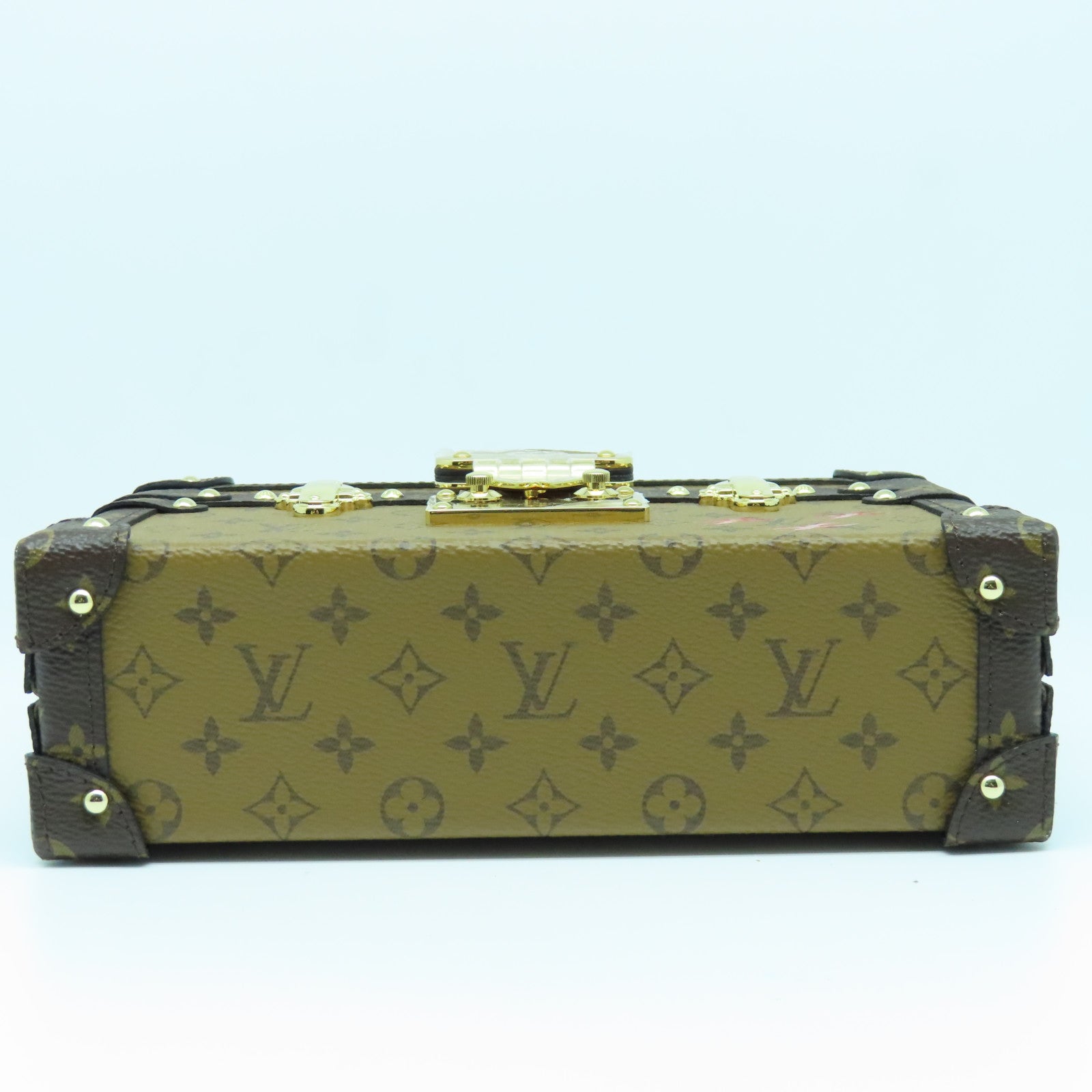 LOUIS VUITTON Monogram Reverse Petite Malle Gold Buckle Shoulder Bag Brown