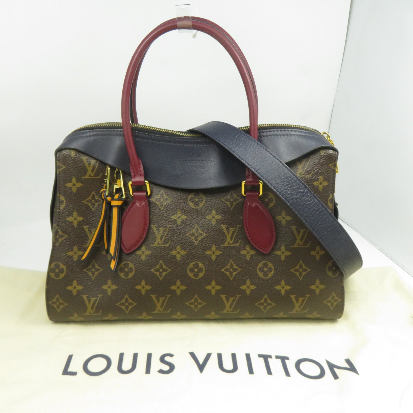 LOUIS VUITTON Monogram Tuileries金扣手挽肩背兩用袋啡色/深藍色