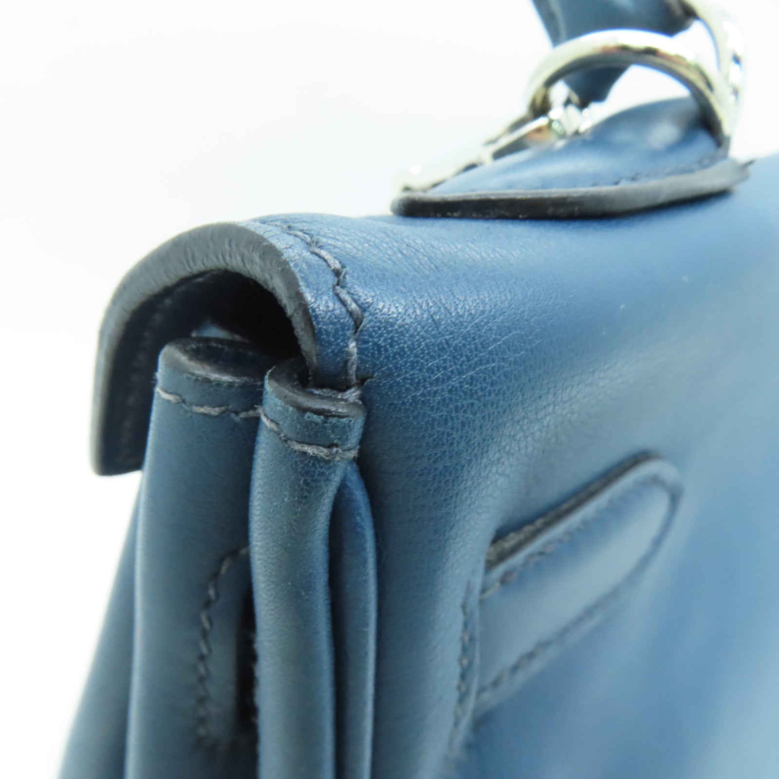 HERMES Swift leather Kelly 32 silver buckle handle shoulder bag dark blue