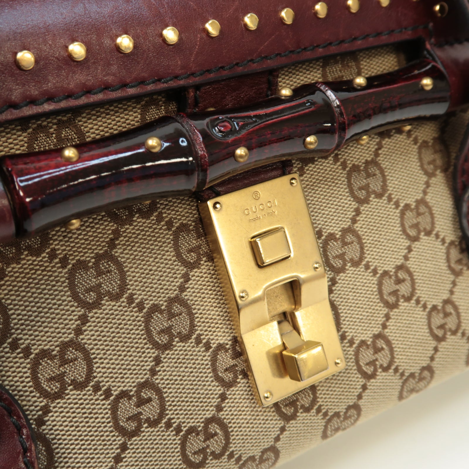 GUCCI 帆布Shoulder Bag金扣肩背袋棕色