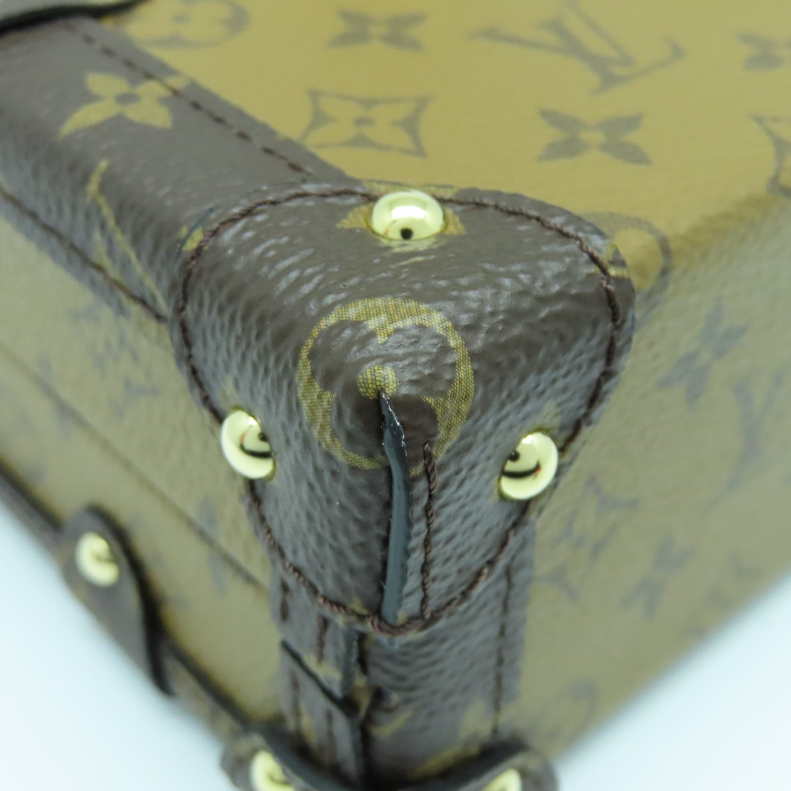 LOUIS VUITTON Monogram Reverse Petite Malle Gold Buckle Shoulder Bag Brown