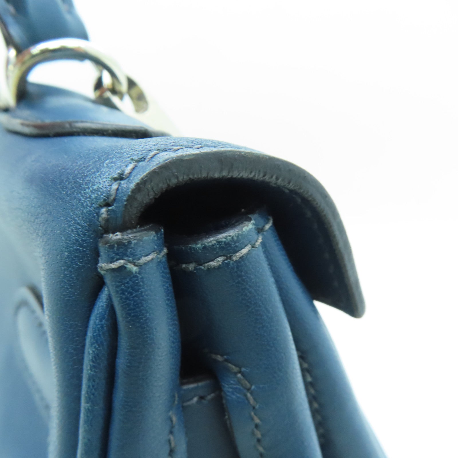 HERMES Swift leather Kelly 32 silver buckle handle shoulder bag dark blue
