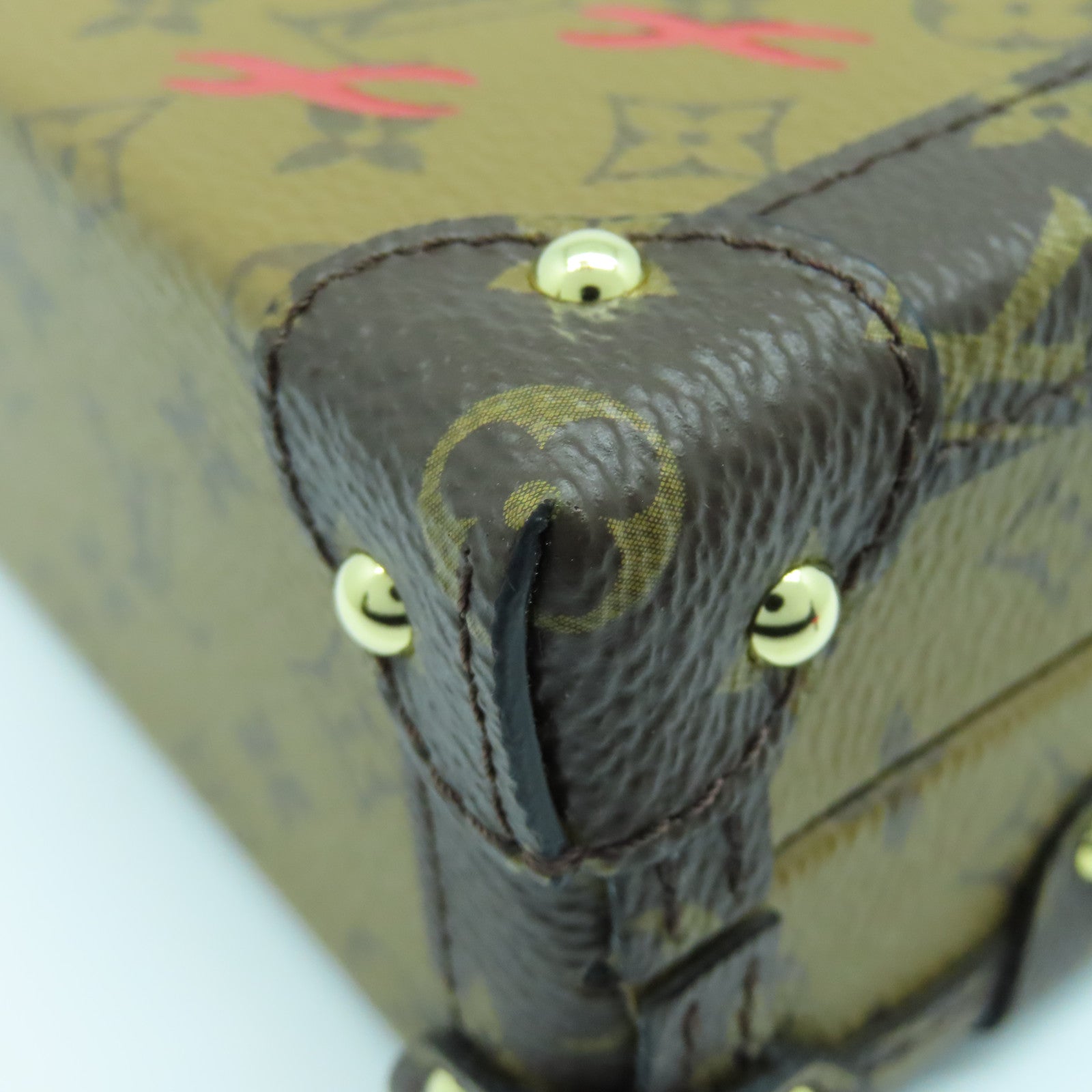 LOUIS VUITTON Monogram Reverse Petite Malle Gold Buckle Shoulder Bag Brown