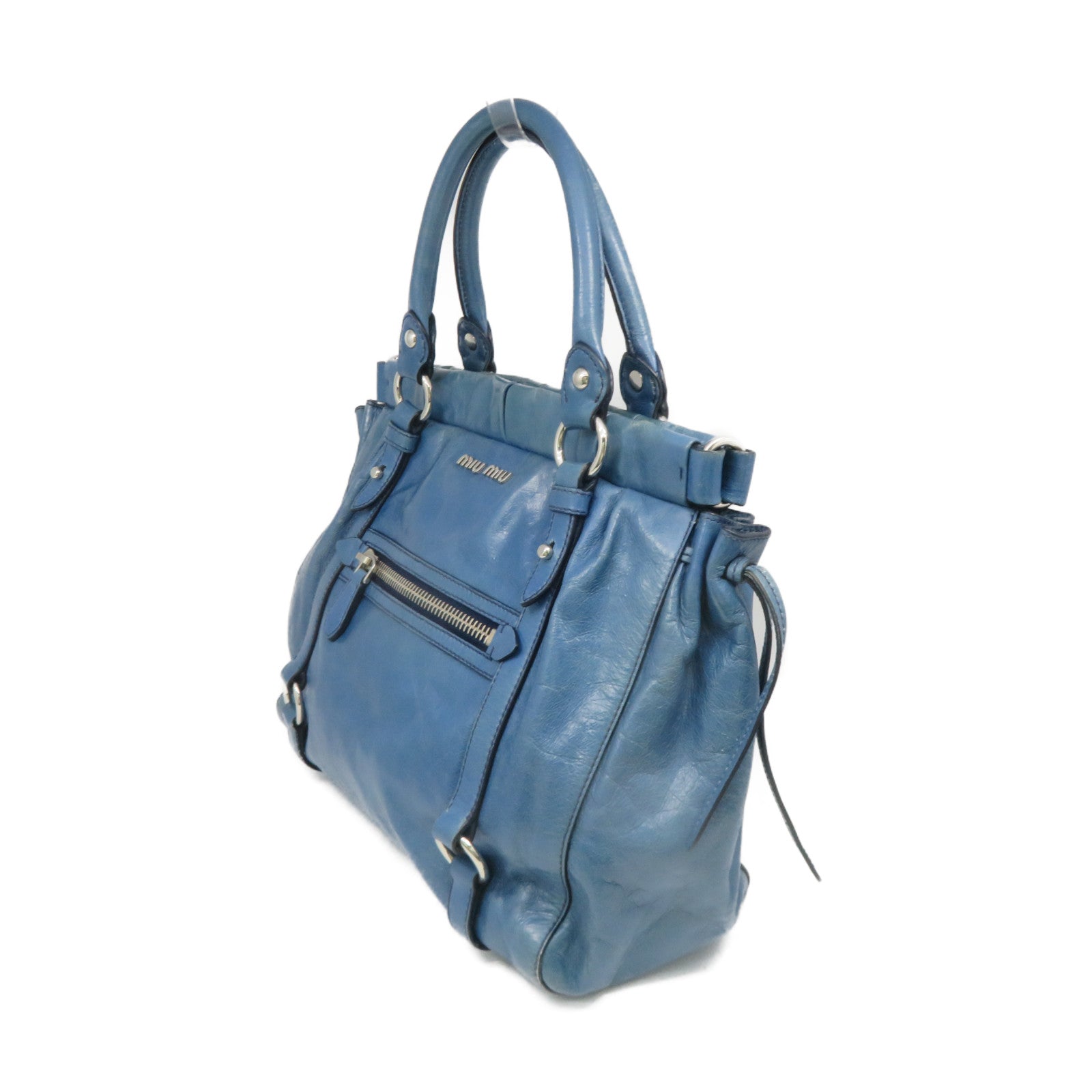 Miu Miu 【激減優惠】牛皮皮革2 Way Hand Bag手挽肩背兩用袋藍色