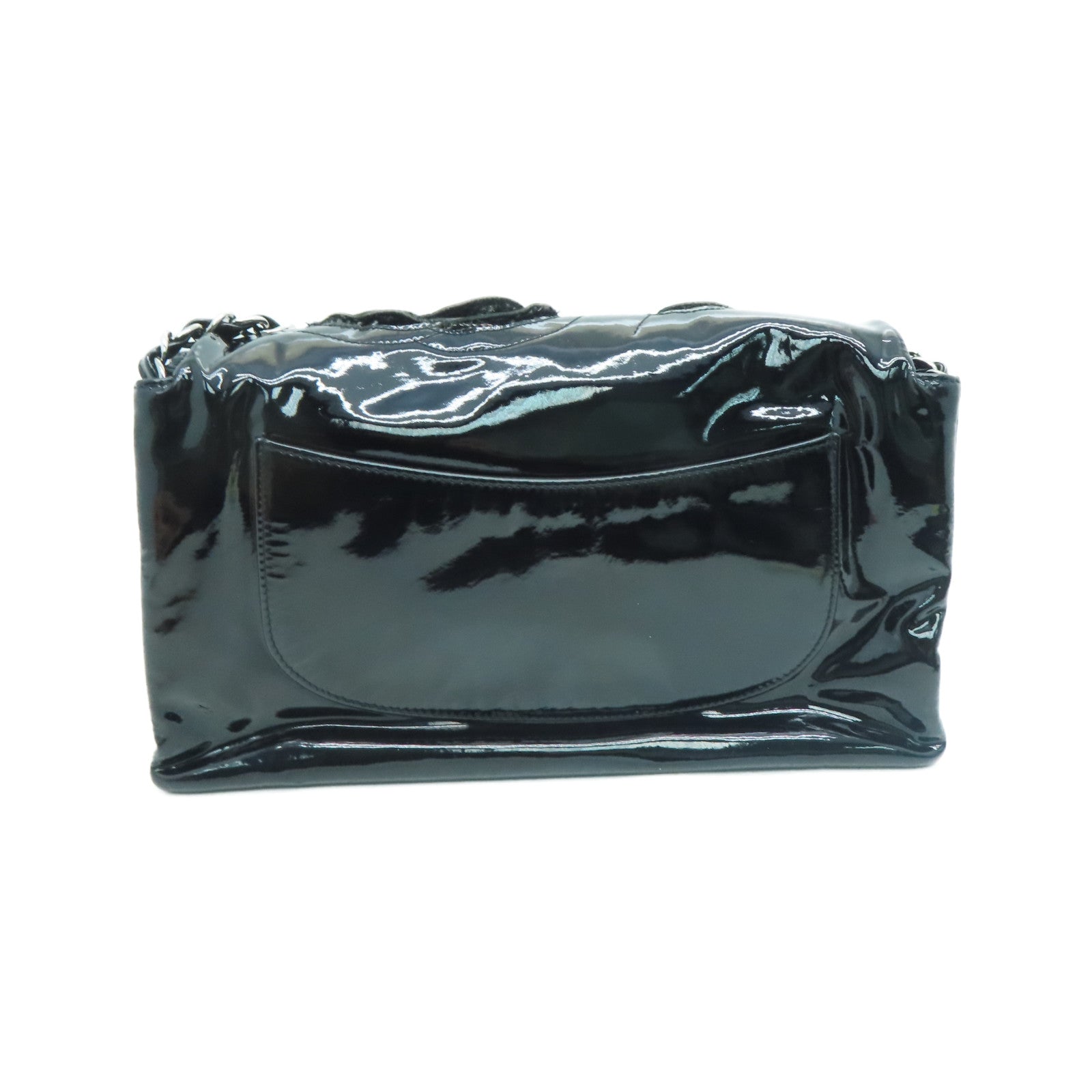 CHANEL 漆皮皮革Chain Shoulder Bag銀扣鏈帶肩背袋黑色