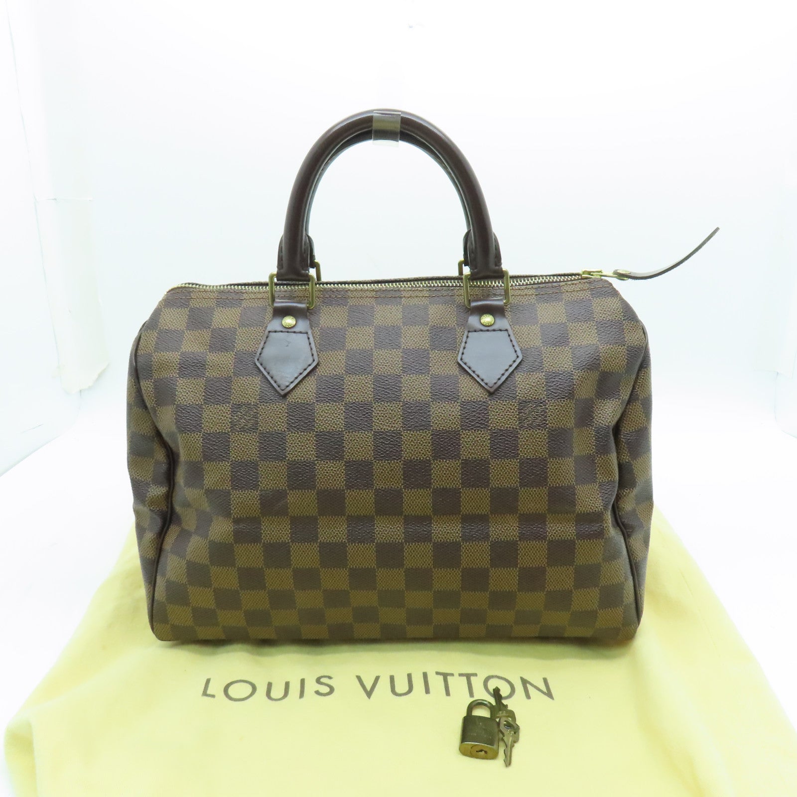LOUIS VUITTON Damier Speedy 30 Gold Buckle Bag Brown
