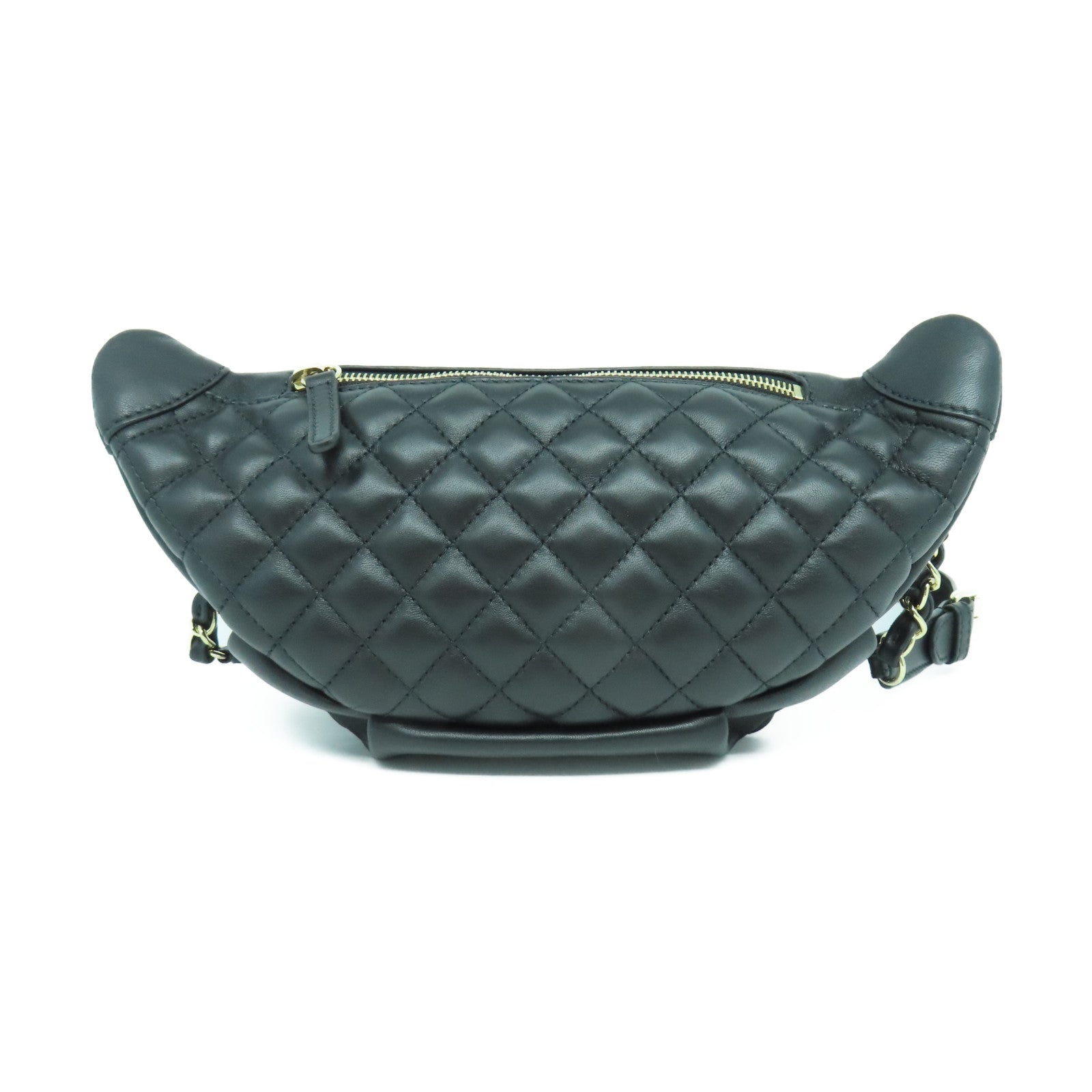 CHANEL 菱格羊皮皮革Waist Bag金扣腰包黑色