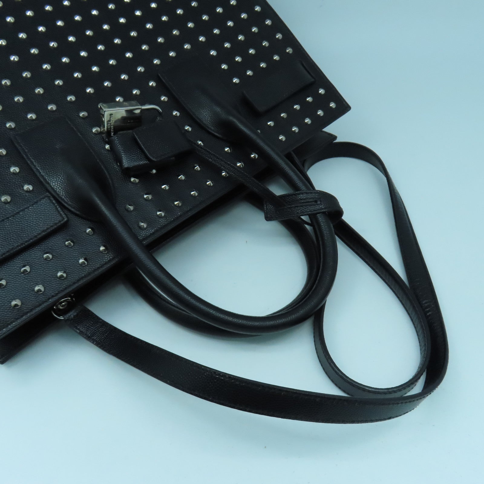 SAINT LAURENT 牛皮皮革Studs Sac de Jour Bag銀扣手挽肩背兩用袋黑色