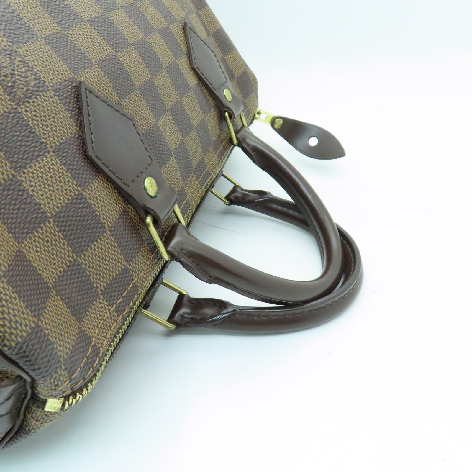 LOUIS VUITTON Damier Speedy 30 Gold Buckle Bag Brown