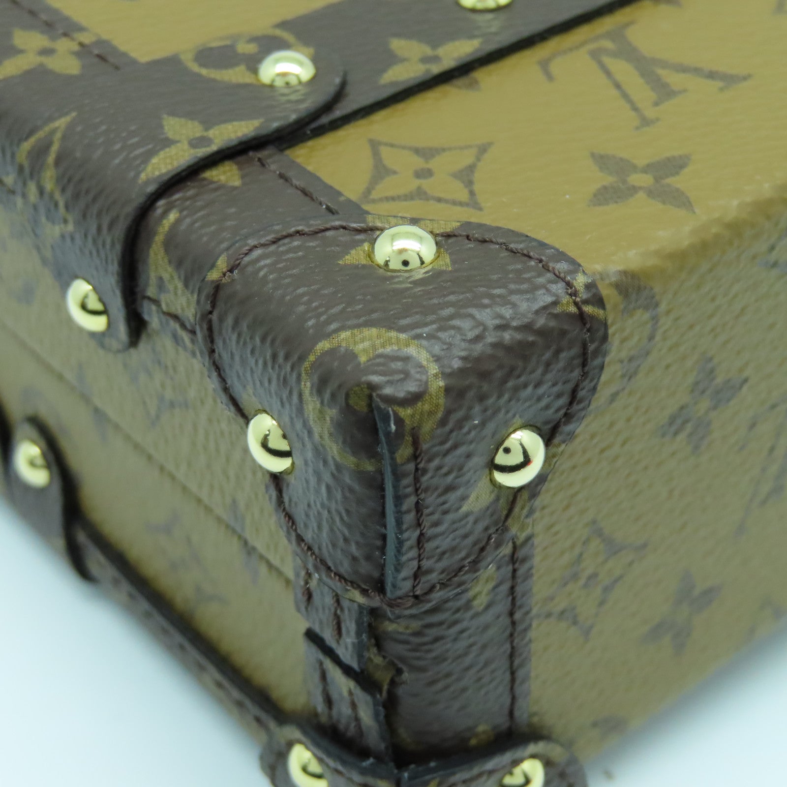 LOUIS VUITTON Monogram Reverse Petite Malle Gold Buckle Shoulder Bag Brown